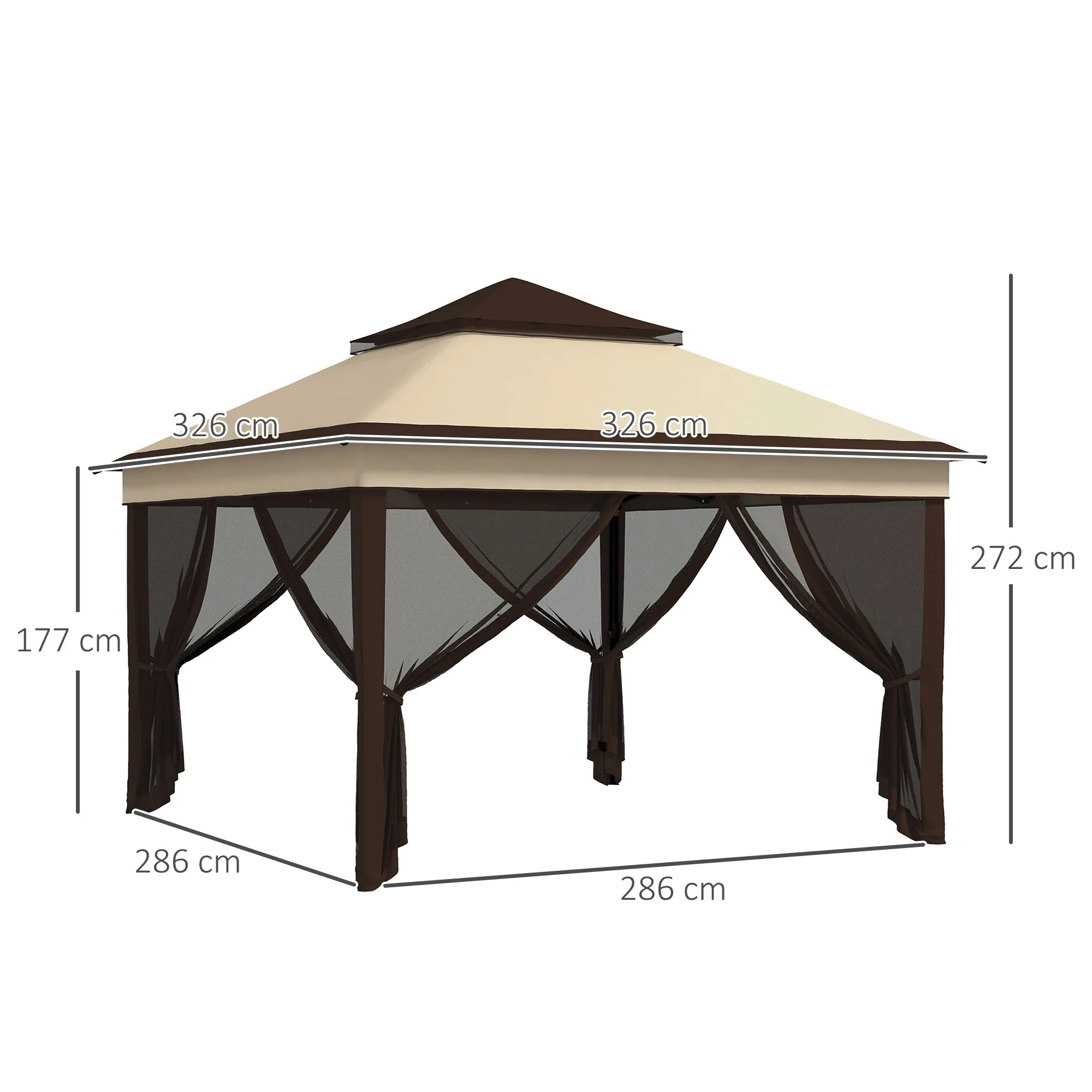 Outsunny Carpa Plegable 3,26x3,26x2,72 M Con Doble Techo Altura Ajustable Beige - Image 3