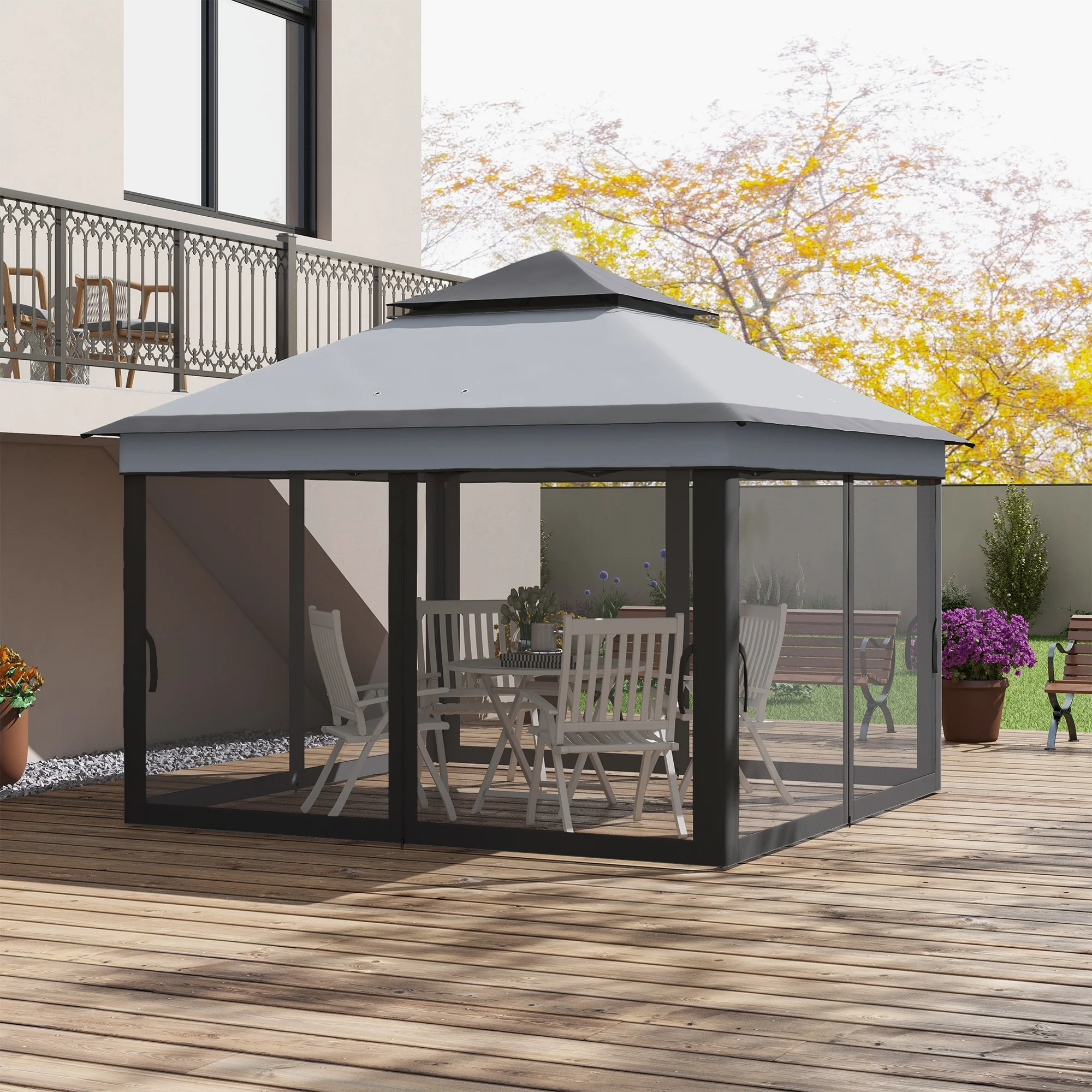 Outsunny Carpa Plegable 3,26x3,26x2,72 M Con Doble Techo Altura Ajustable Gris - Image 2