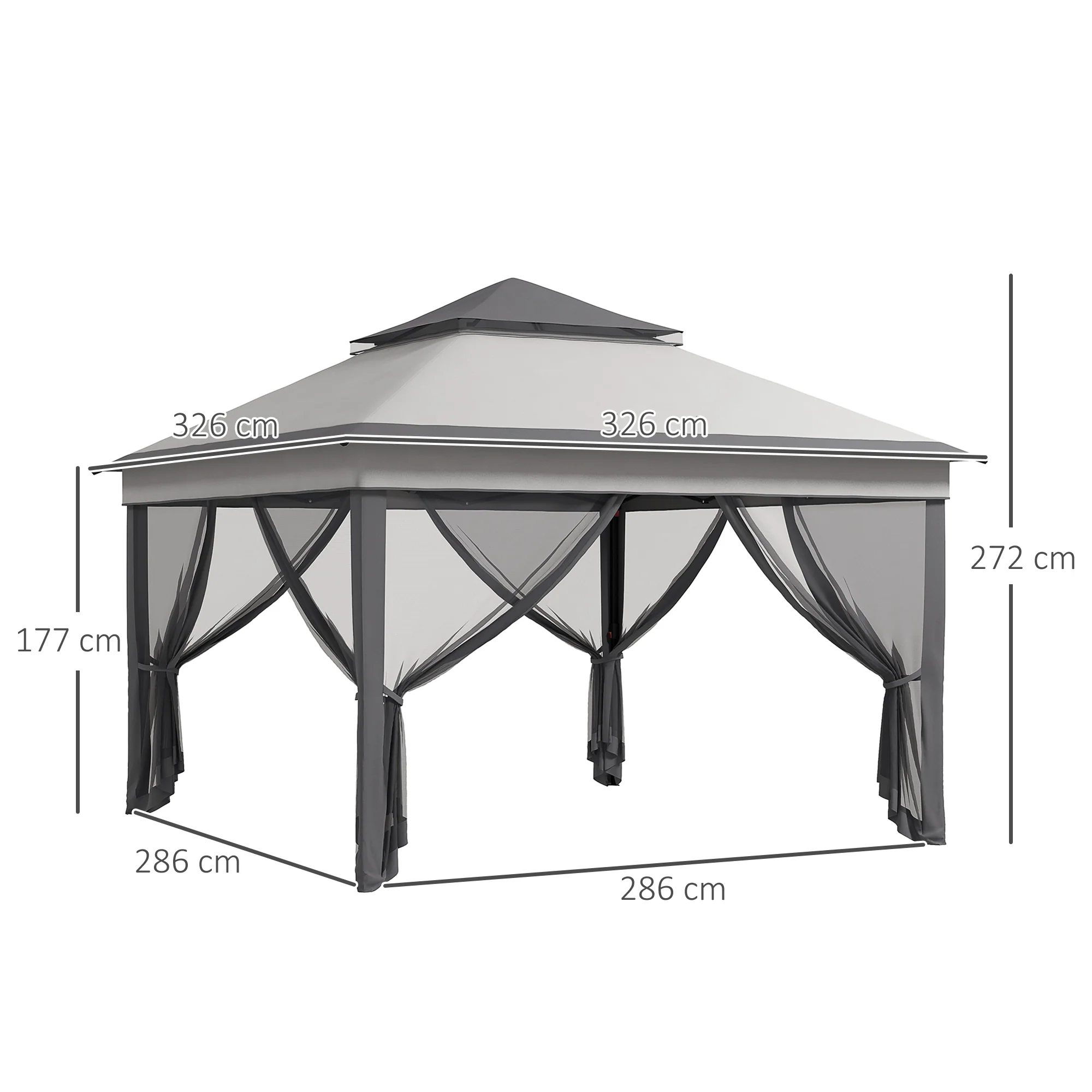 Outsunny Carpa Plegable 3,26x3,26x2,72 M Con Doble Techo Altura Ajustable Gris - Image 3