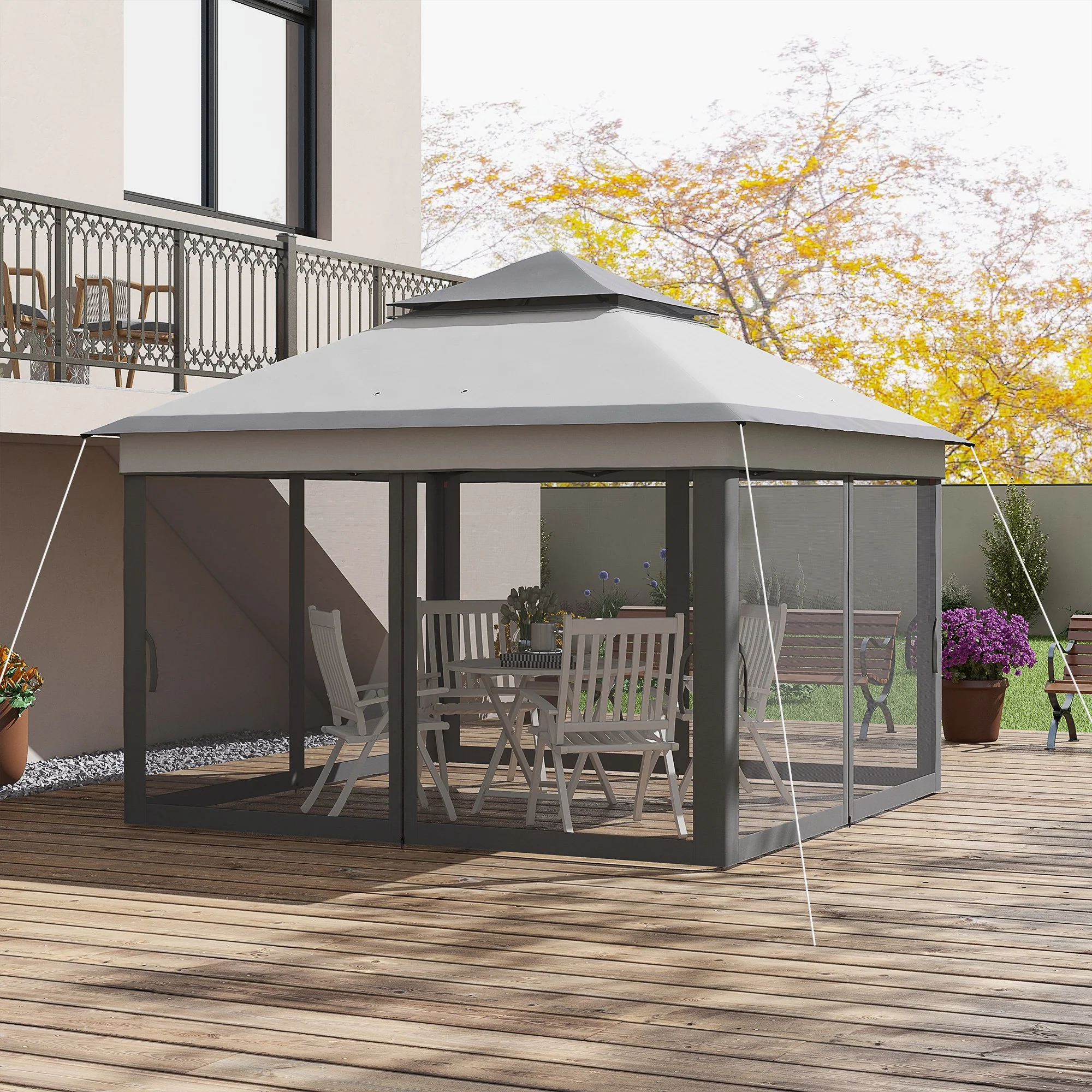 Outsunny Carpa Plegable 3,26x3,26x2,72 M Con Doble Techo Altura Ajustable Gris - Image 4