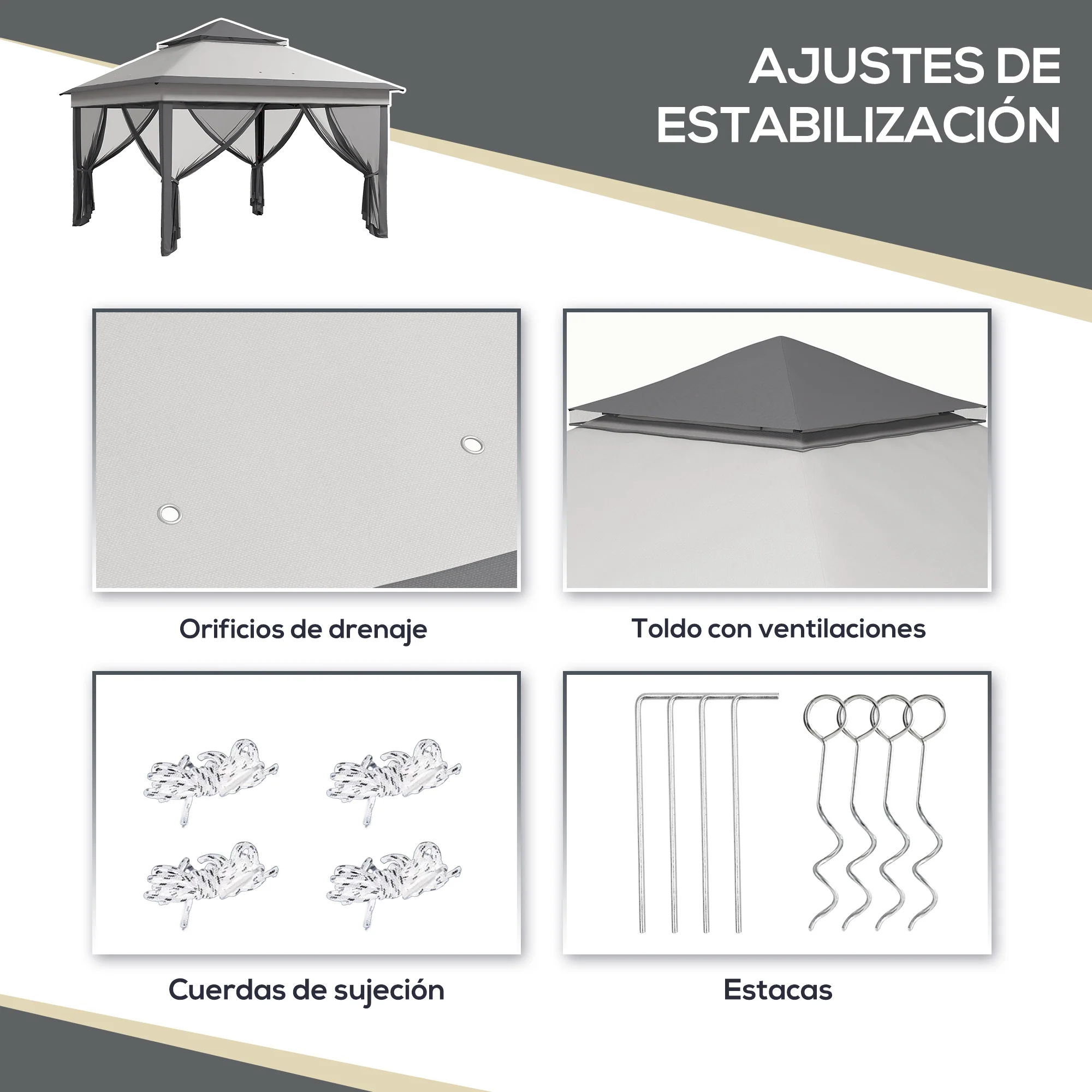 Outsunny Carpa Plegable 3,26x3,26x2,72 M Con Doble Techo Altura Ajustable Gris - Image 6