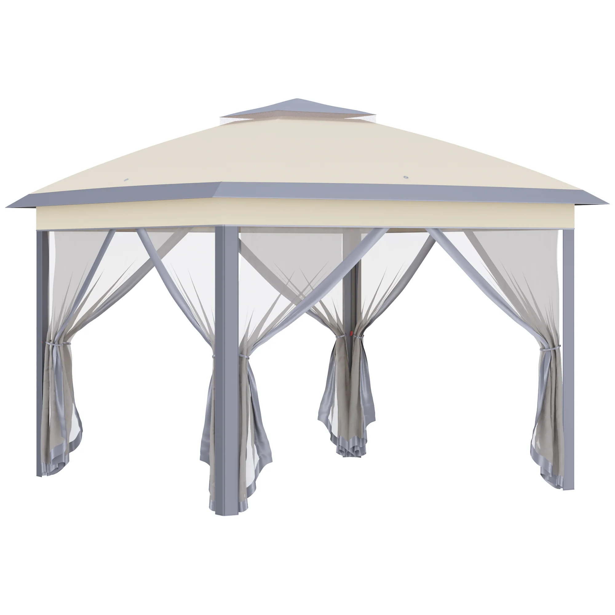 Outsunny Carpa Plegable 3,3x3,3 M Con Altura Ajustable Doble Techo Anti-uv Beige