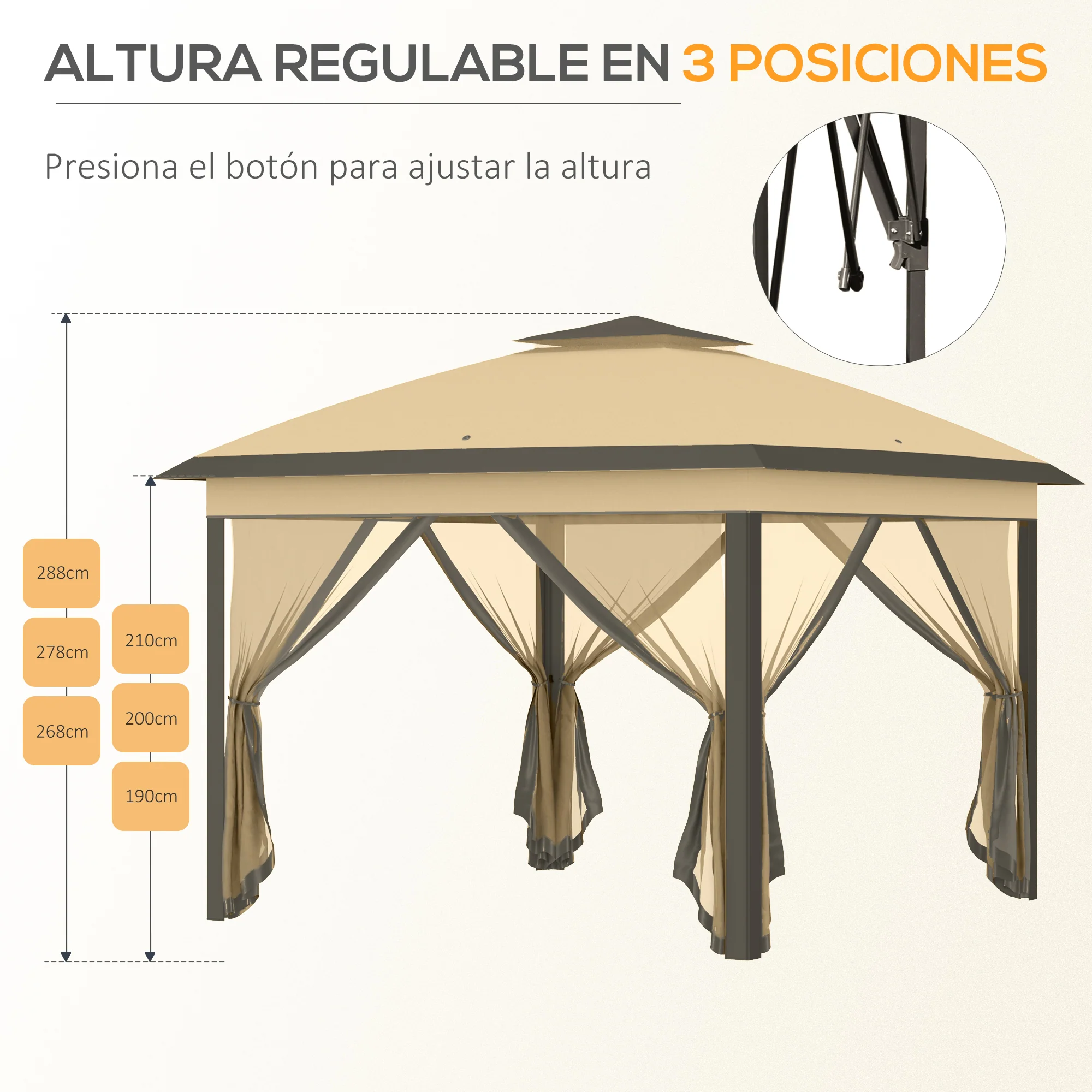 Outsunny Carpa Plegable 3,3x3,3 M Con Altura Ajustable Doble Techo Anti-uv Beige - Image 6