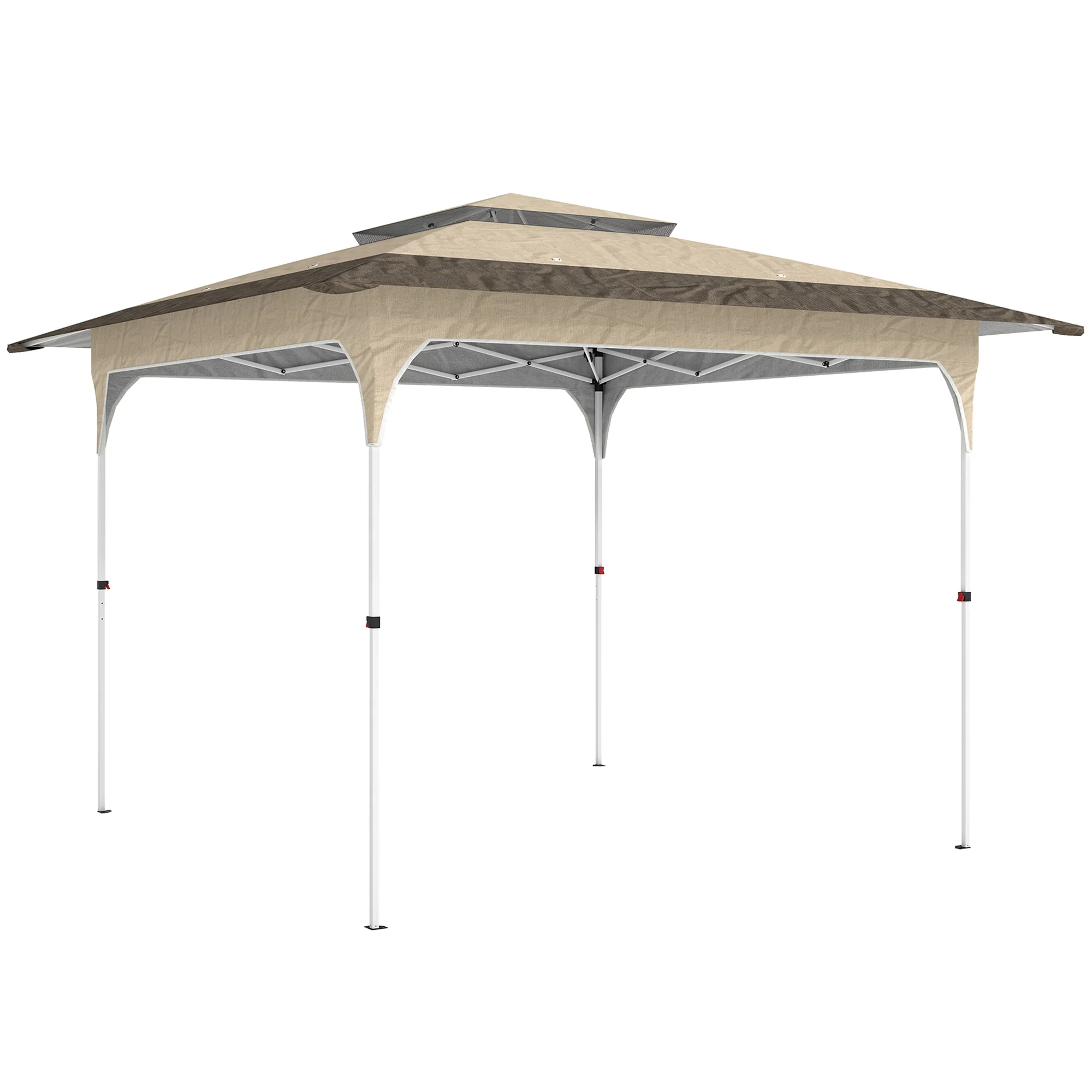 Outsunny Carpa Plegable 3,5x3,5 M Con Doble Techo Altura Ajustable Upf50+ Caqui