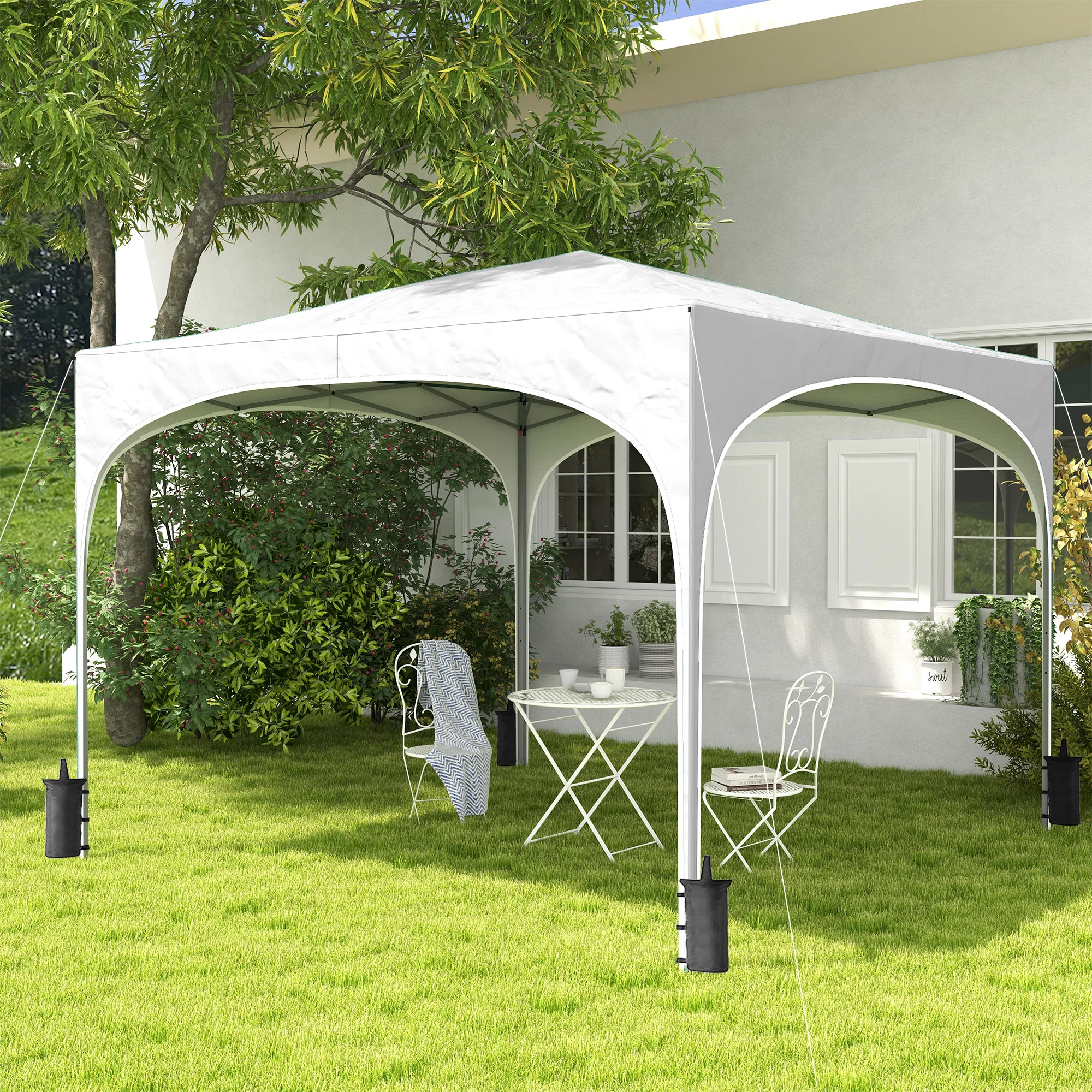 Outsunny Carpa Plegable 3x3 M Altura Ajustable Con Bolsa De Transporte Blanco - Image 2