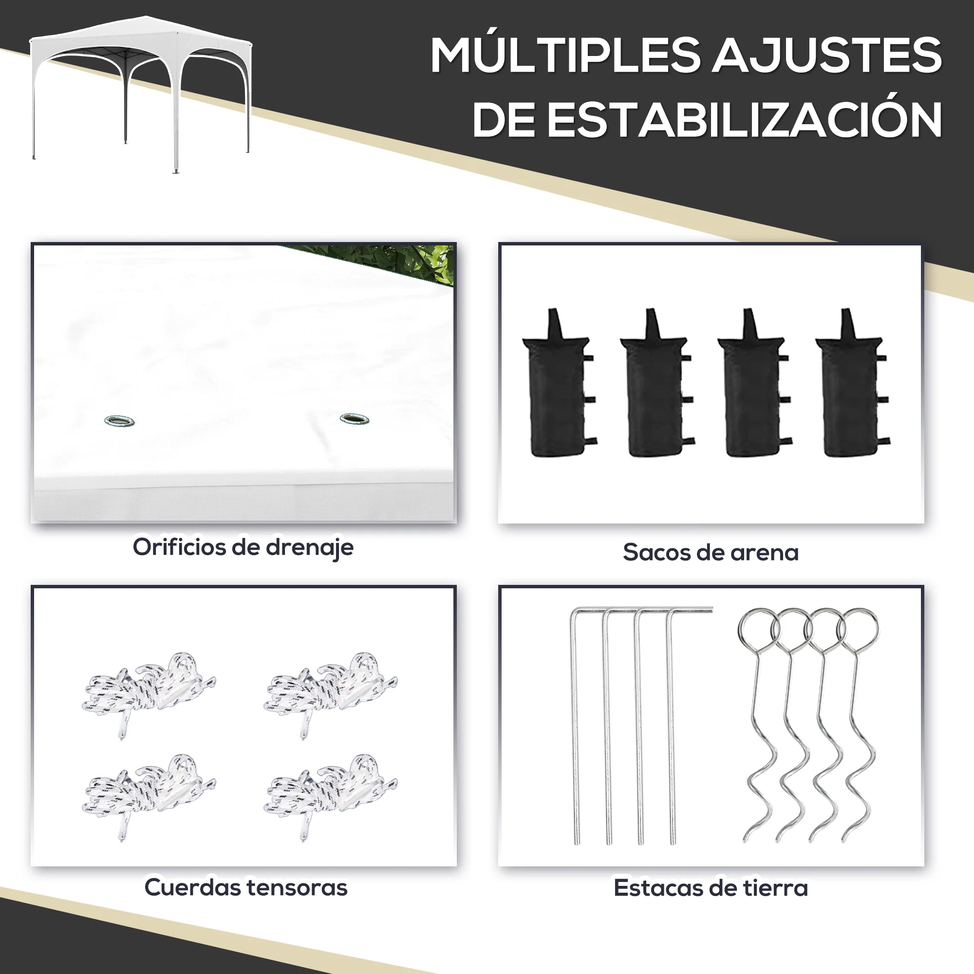 Outsunny Carpa Plegable 3x3 M Altura Ajustable Con Bolsa De Transporte Blanco - Image 6