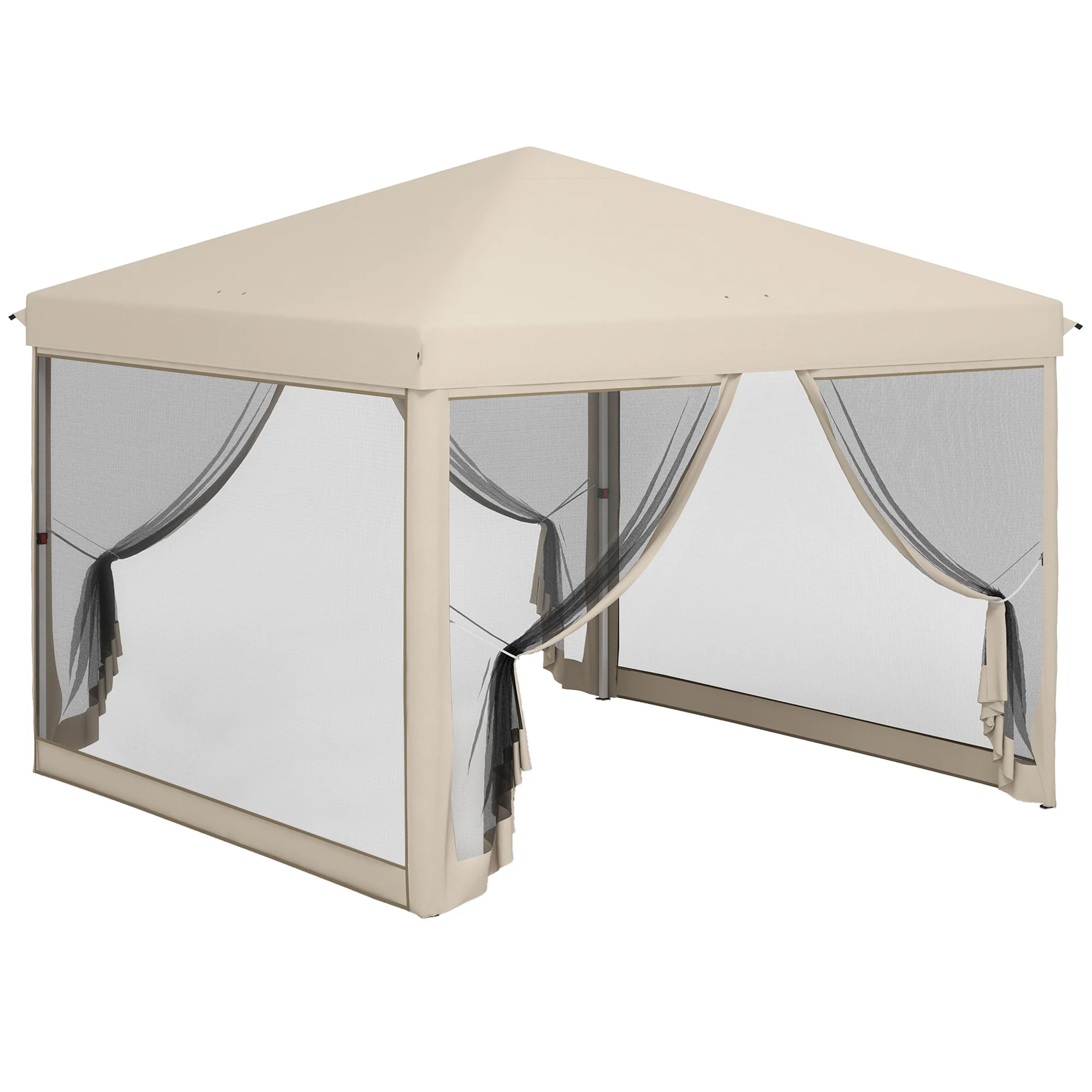 Outsunny Carpa Plegable 3x3 M Con Mosquiteras Anti-uv Marco De Acero Beige