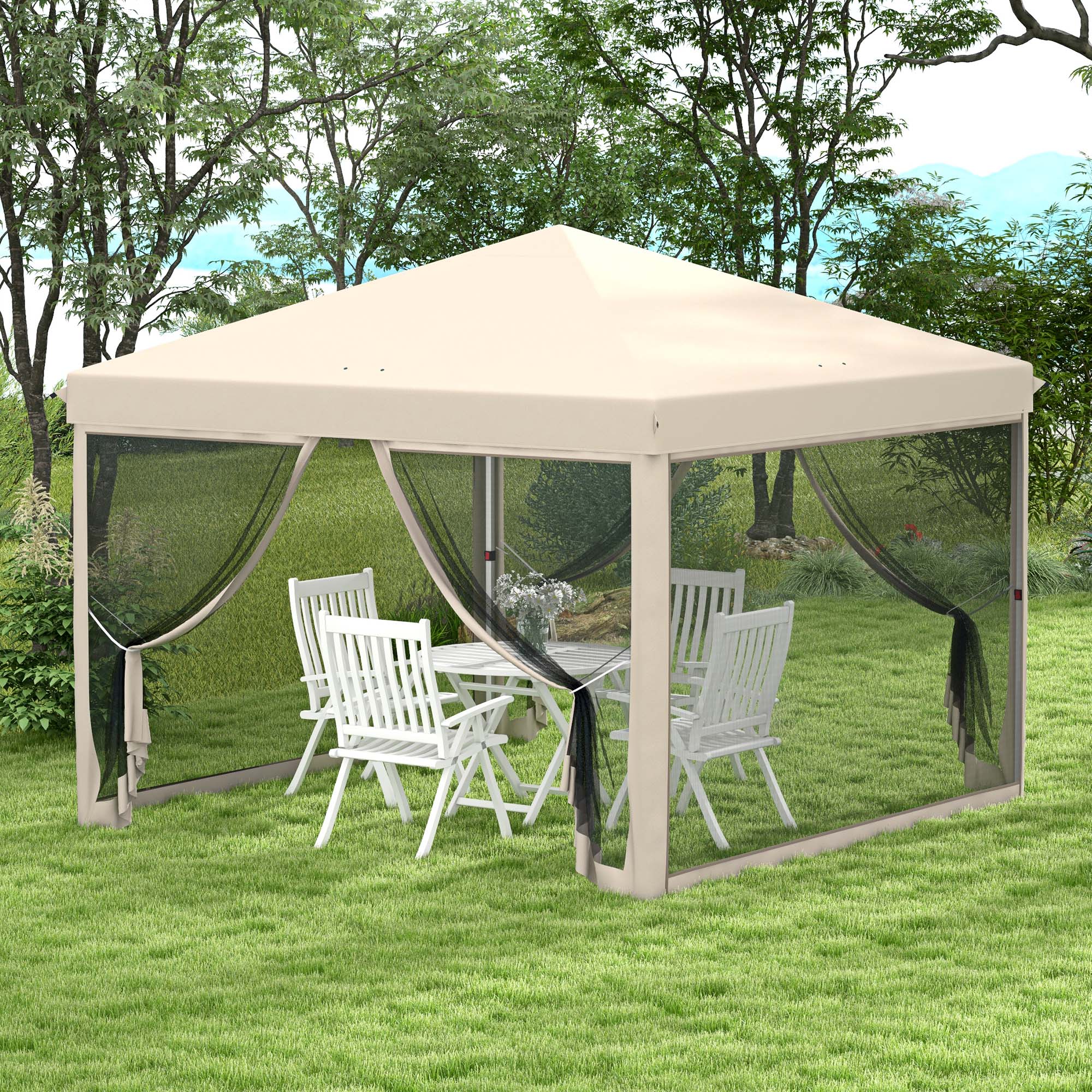 Outsunny Carpa Plegable 3x3 M Con Mosquiteras Anti-uv Marco De Acero Beige - Image 2