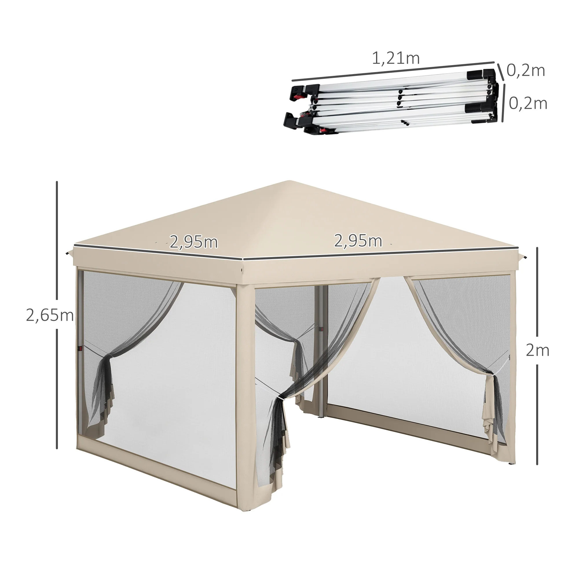 Outsunny Carpa Plegable 3x3 M Con Mosquiteras Anti-uv Marco De Acero Beige - Image 3