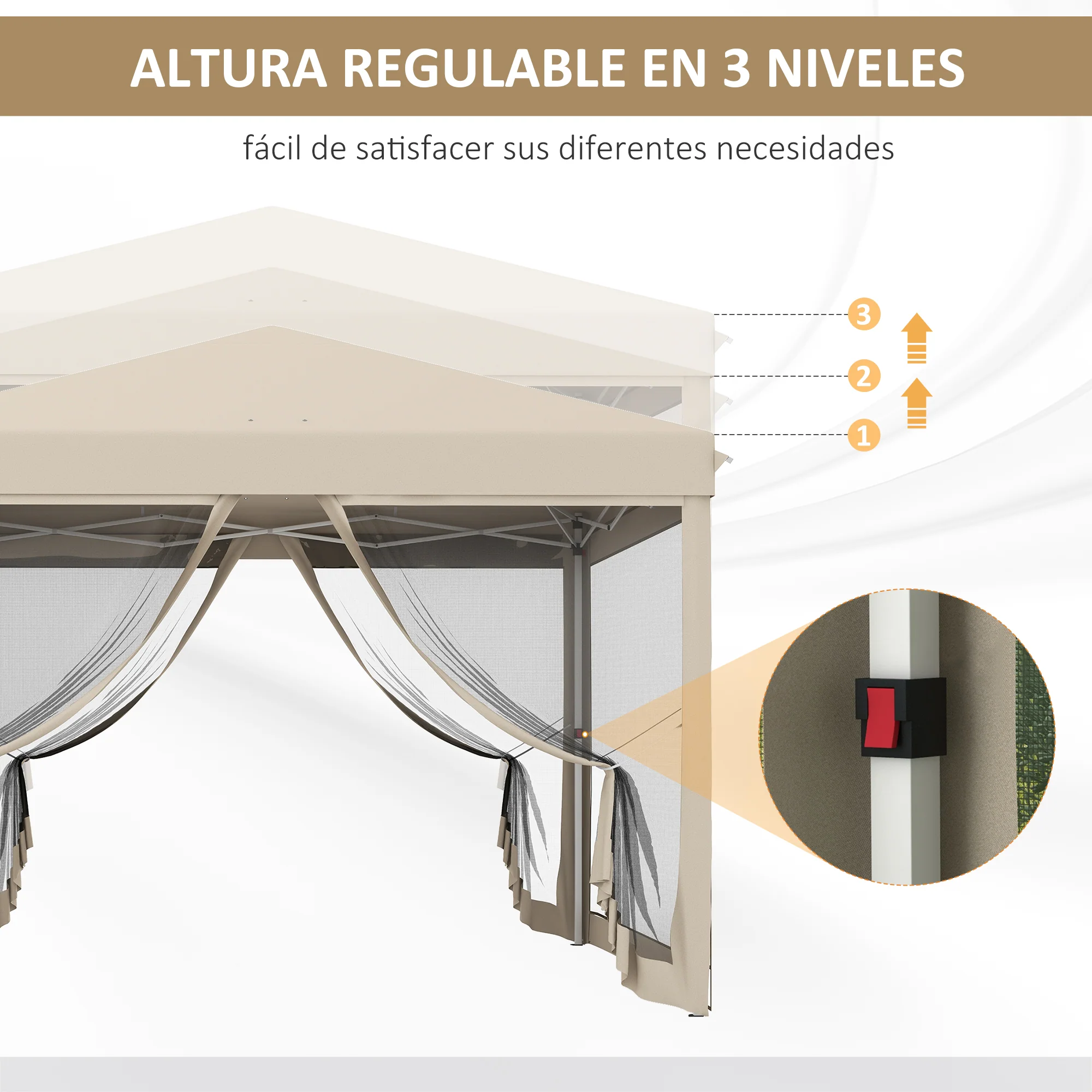 Outsunny Carpa Plegable 3x3 M Con Mosquiteras Anti-uv Marco De Acero Beige - Image 6