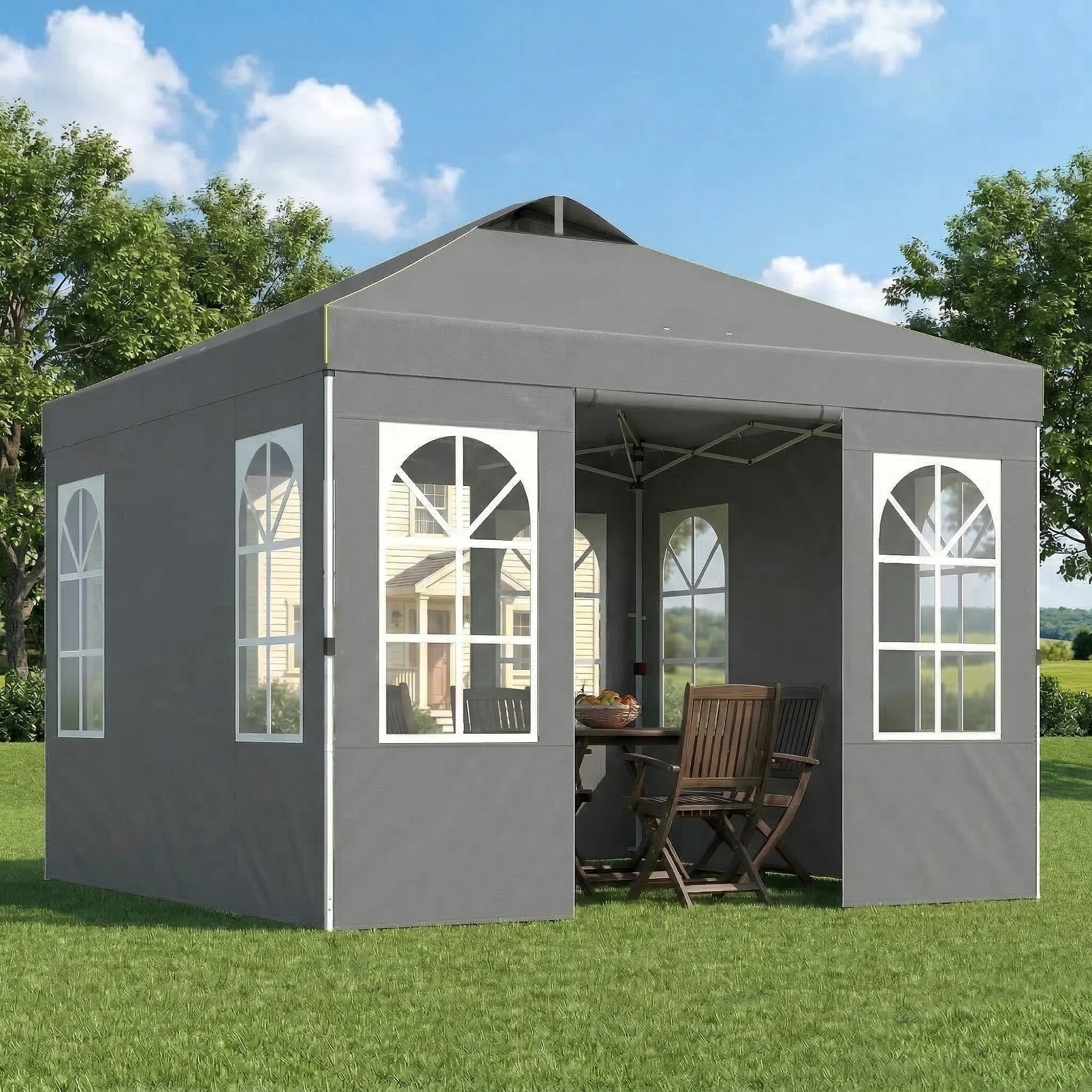 Outsunny Carpa Plegable 3x3m Pop-up Altura Ajustable Laterales Extraíbles Gris - Image 2