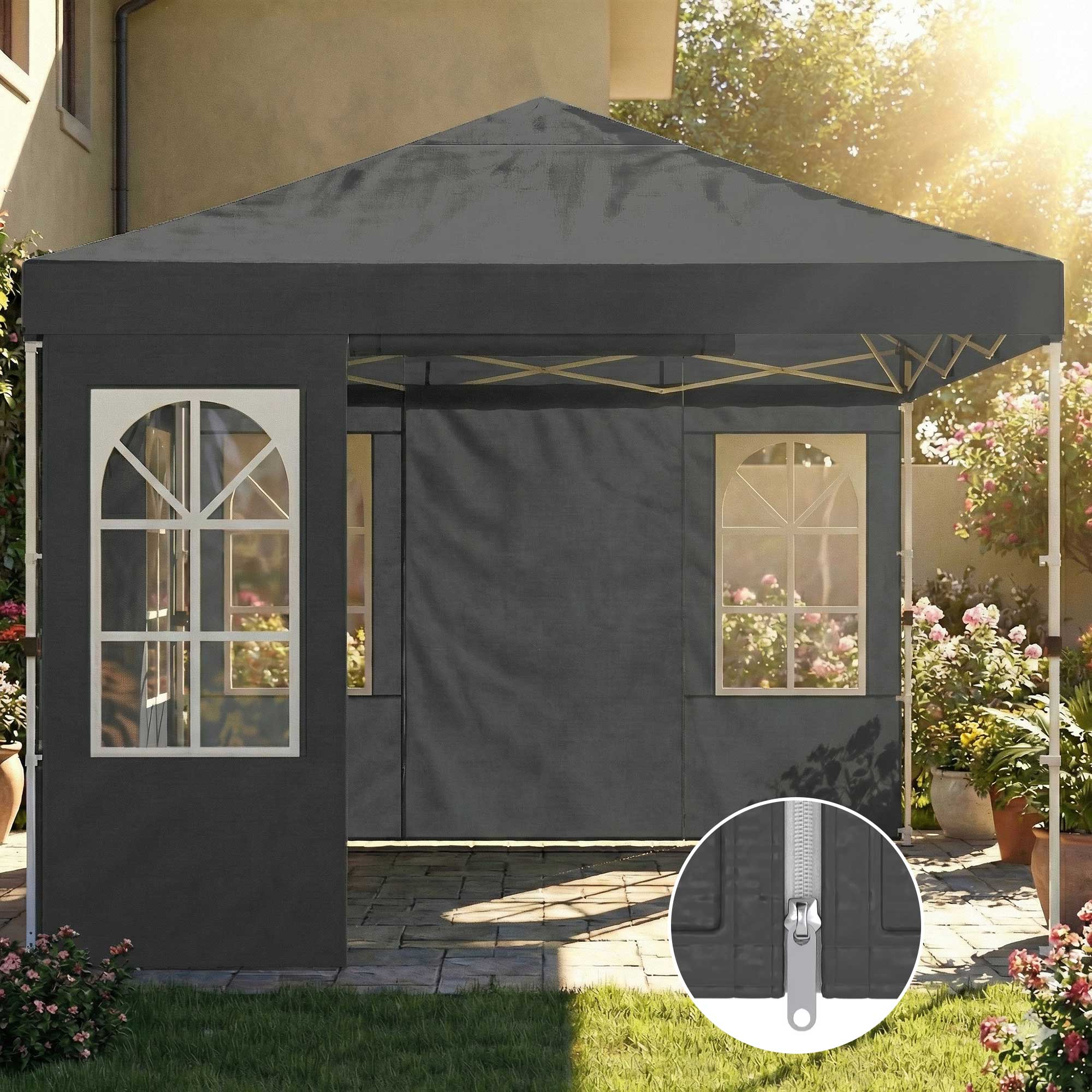 Outsunny Carpa Plegable 3x3m Pop-up Altura Ajustable Laterales Extraíbles Gris - Image 4