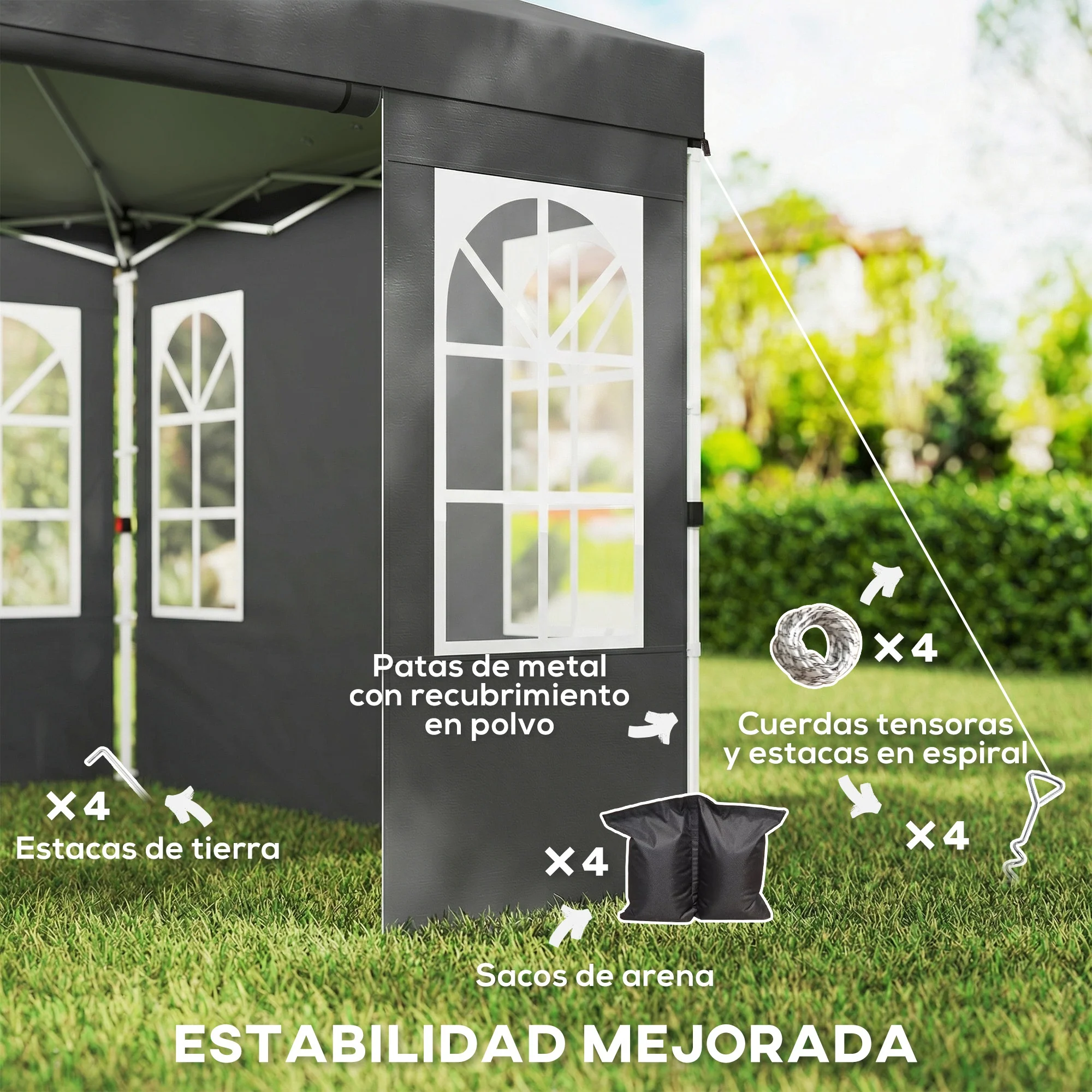 Outsunny Carpa Plegable 3x3m Pop-up Altura Ajustable Laterales Extraíbles Gris - Image 6