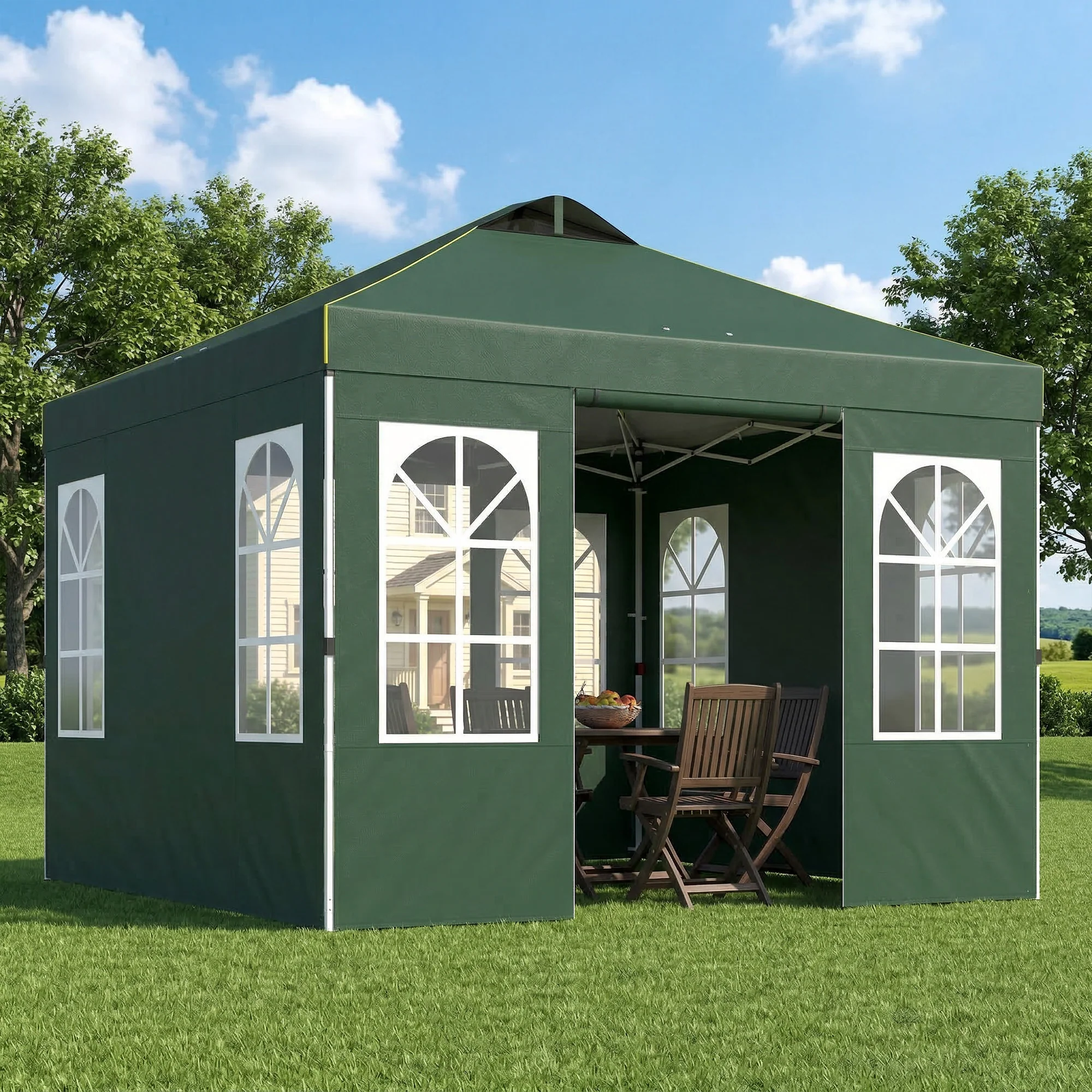 Outsunny Carpa Plegable 3x3m Pop-up Altura Ajustable Laterales Extraíbles Verde - Image 2