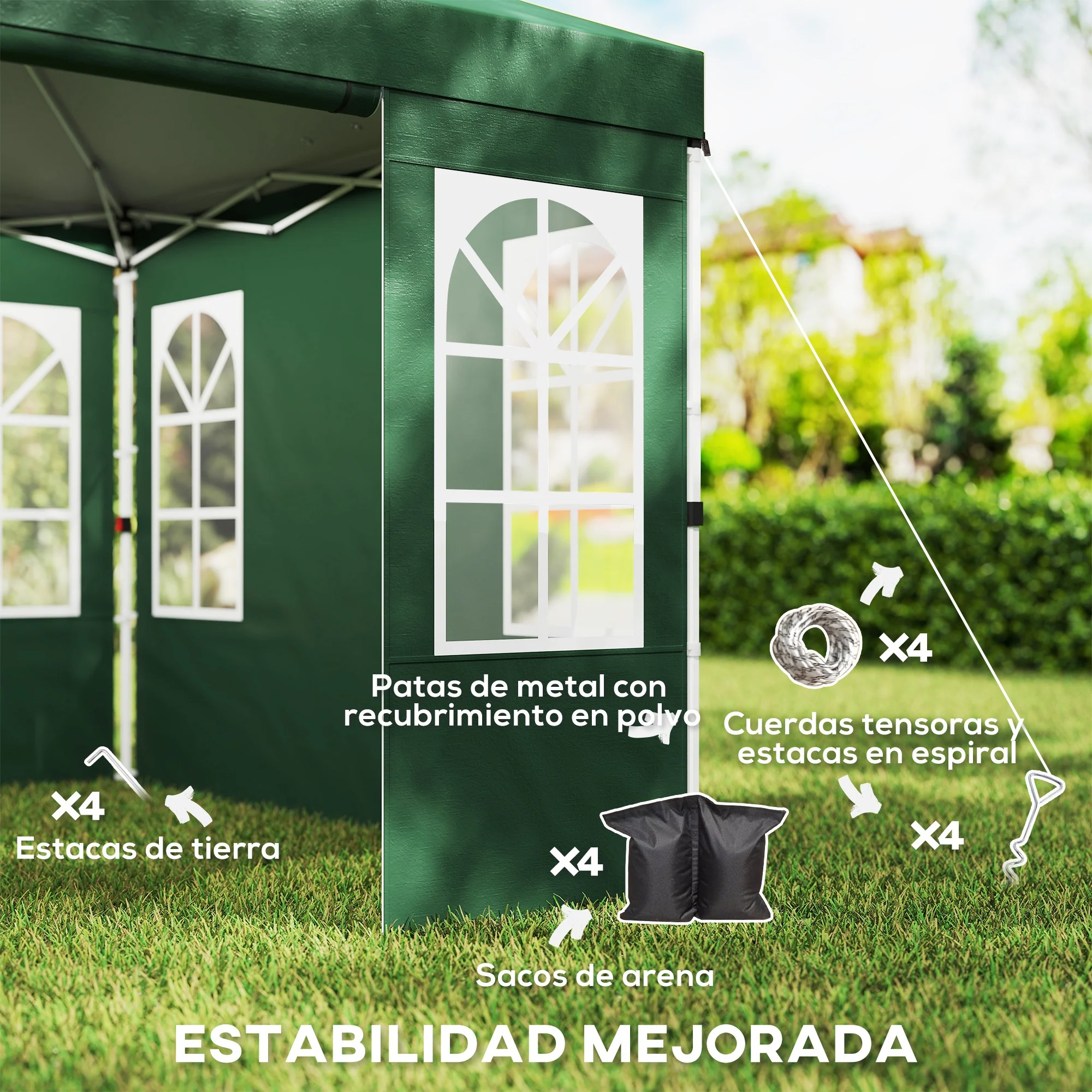 Outsunny Carpa Plegable 3x3m Pop-up Altura Ajustable Laterales Extraíbles Verde - Image 6