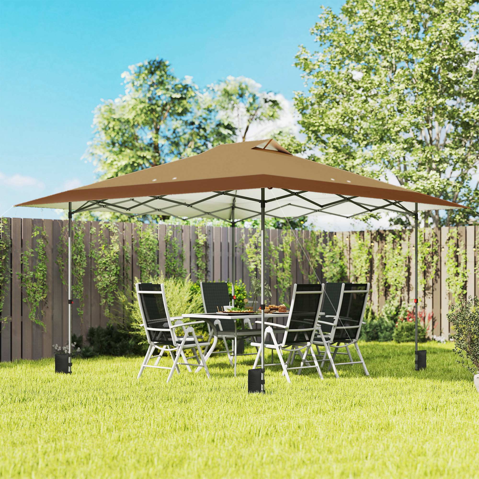 Outsunny Carpa Plegable 4x4 M Con Bloqueo Central Y Altura Ajustable Beige - Image 2