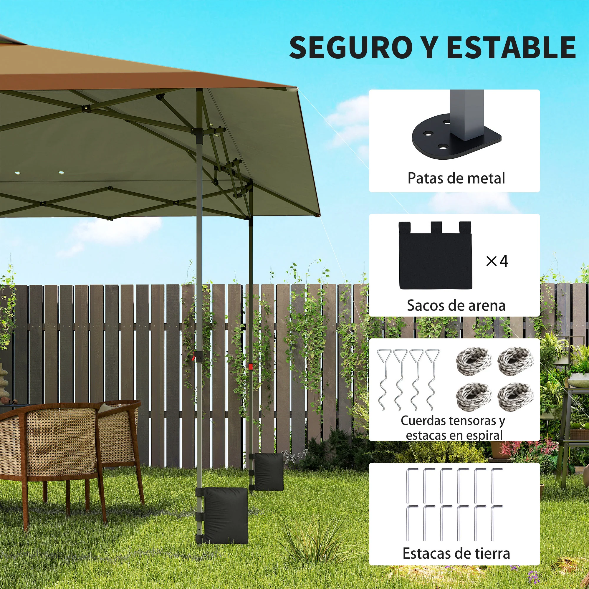 Outsunny Carpa Plegable 4x4 M Con Bloqueo Central Y Altura Ajustable Beige - Image 6