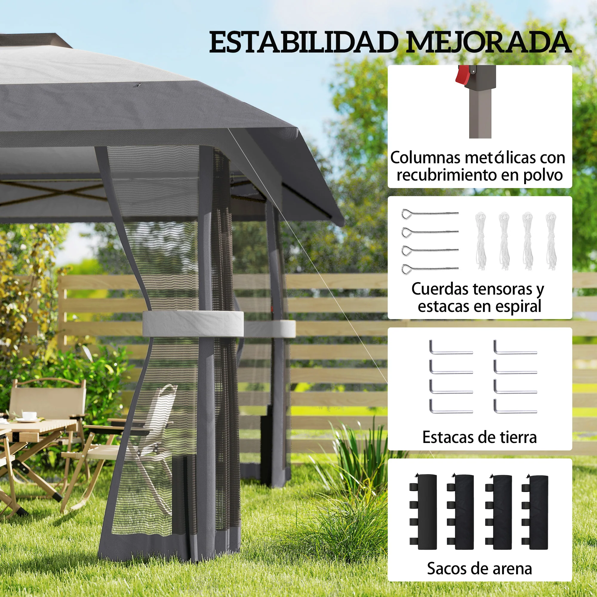 Outsunny Carpa Plegable 4x4 M Con Doble Techo Altura Ajustable 4 Laterales Gris - Image 6