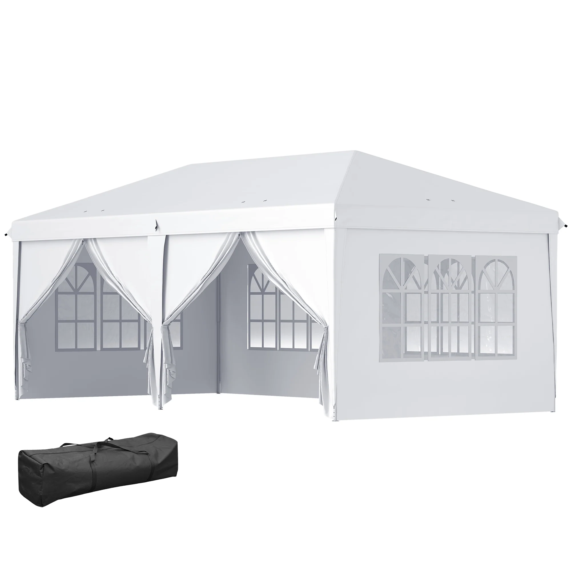 Outsunny Carpa Plegable 5,85x2,95x2,7 M Con 4 Paneles 4 Ventanas Blanco