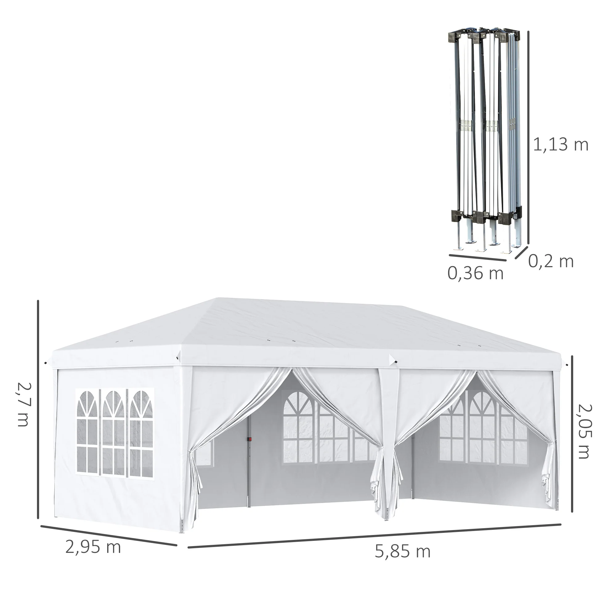 Outsunny Carpa Plegable 5,85x2,95x2,7 M Con 4 Paneles 4 Ventanas Blanco - Image 3