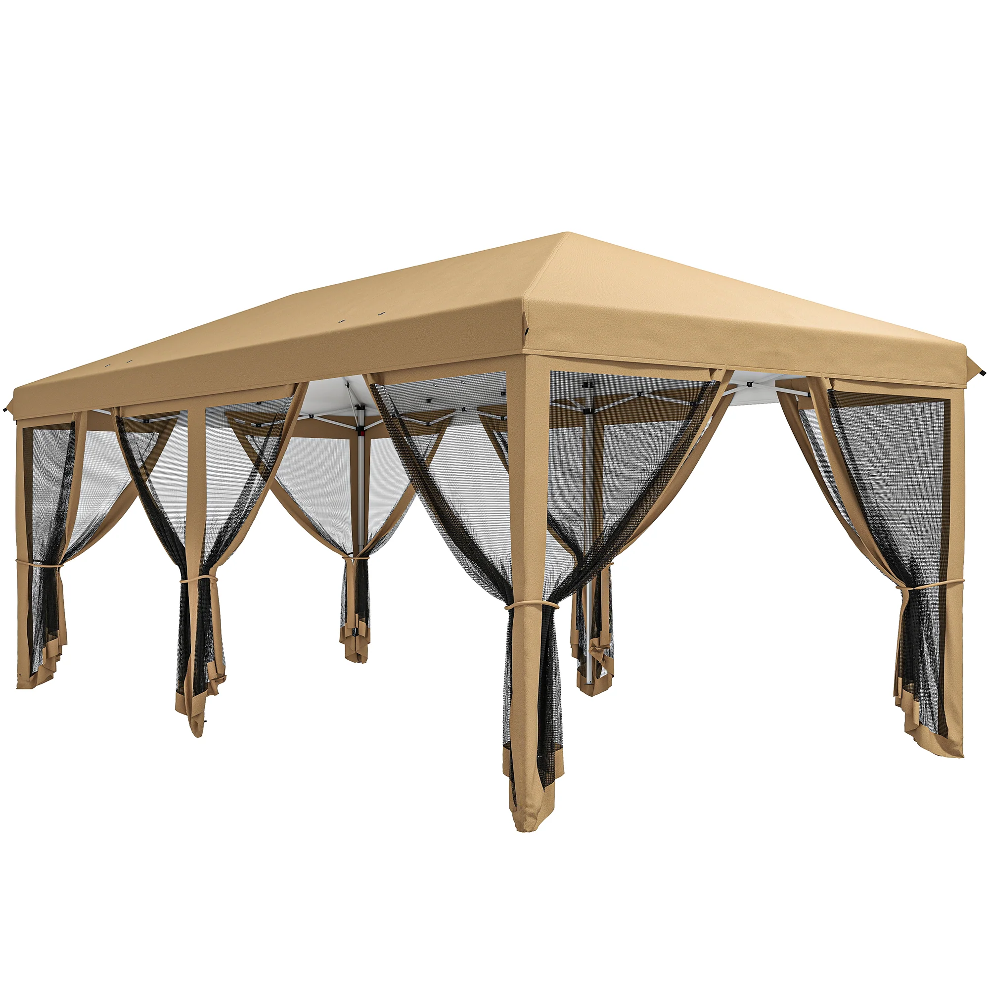 Outsunny Carpa Plegable 6x3 M Cenador De Jardín Con 6 Mosquiteras Beige