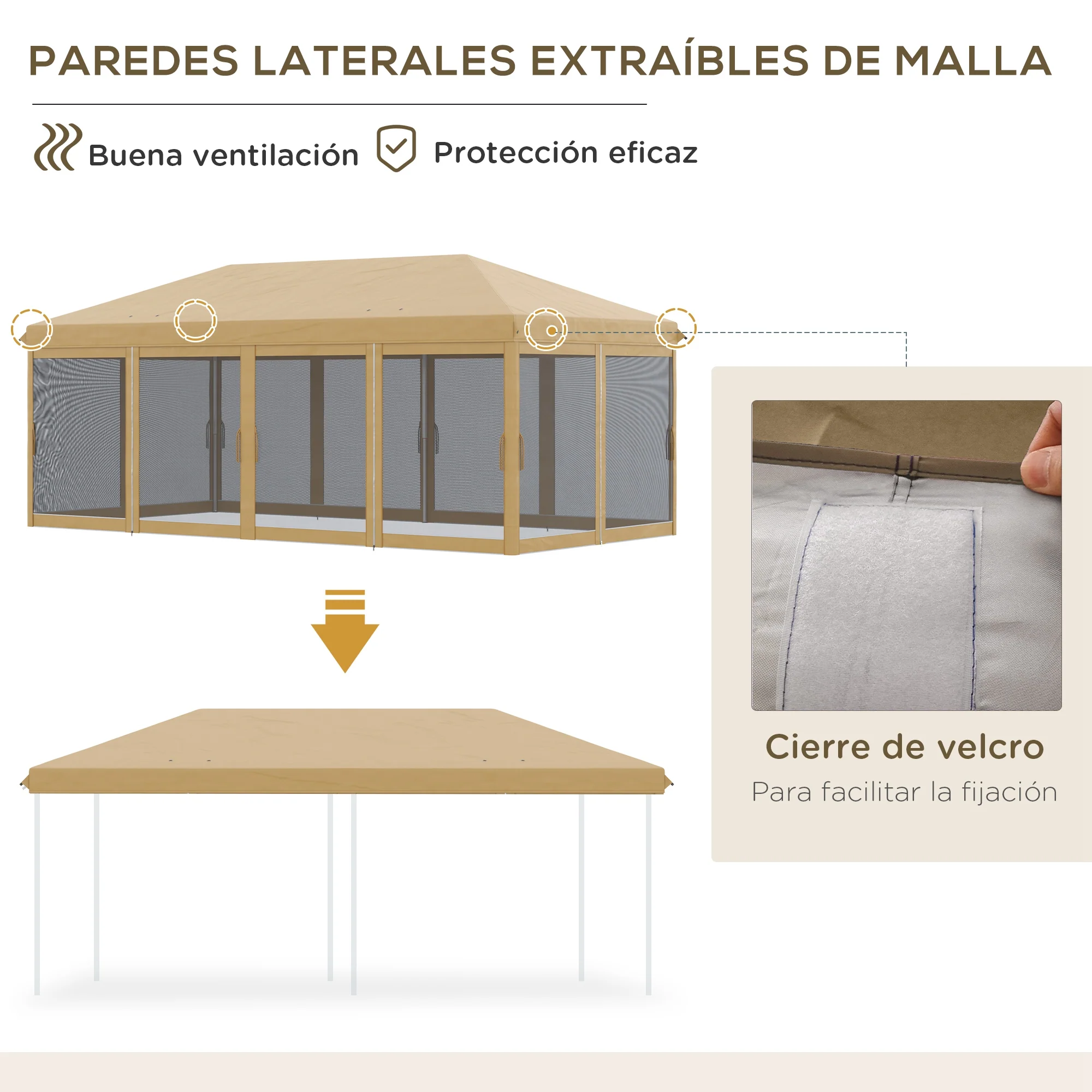 Outsunny Carpa Plegable 6x3 M Cenador De Jardín Con 6 Mosquiteras Beige - Image 6