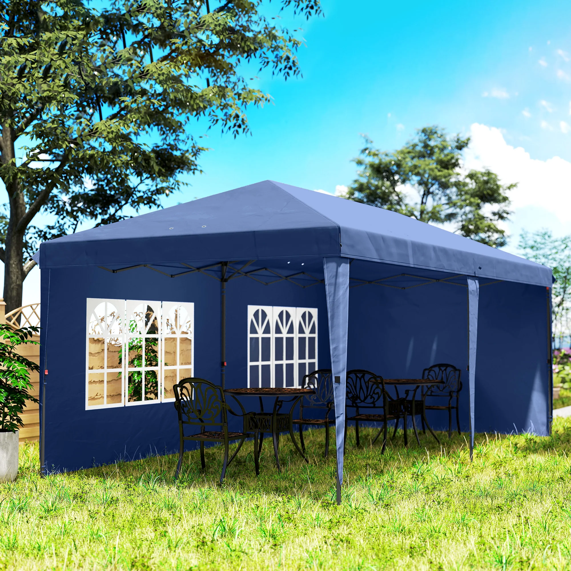 Outsunny Carpa Plegable 6x3 M Con 4 Laterales Desmontables 2 Ventanas Azul - Image 4