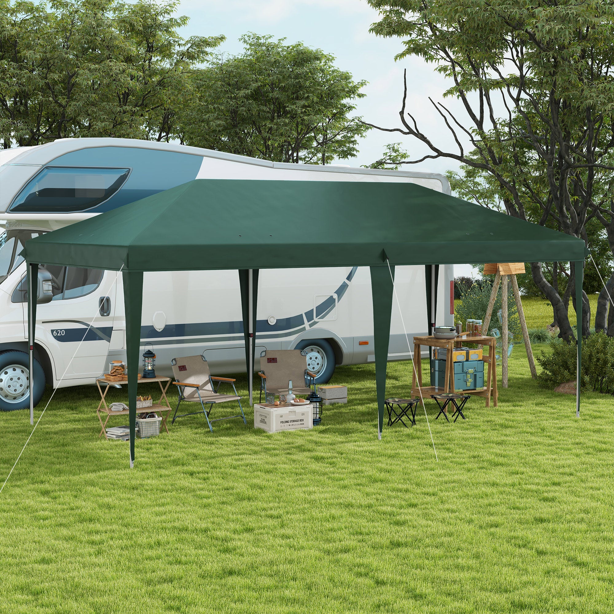Outsunny Carpa Plegable 6x3 M Con Altura Ajustable En 3 Niveles Verde - Image 2
