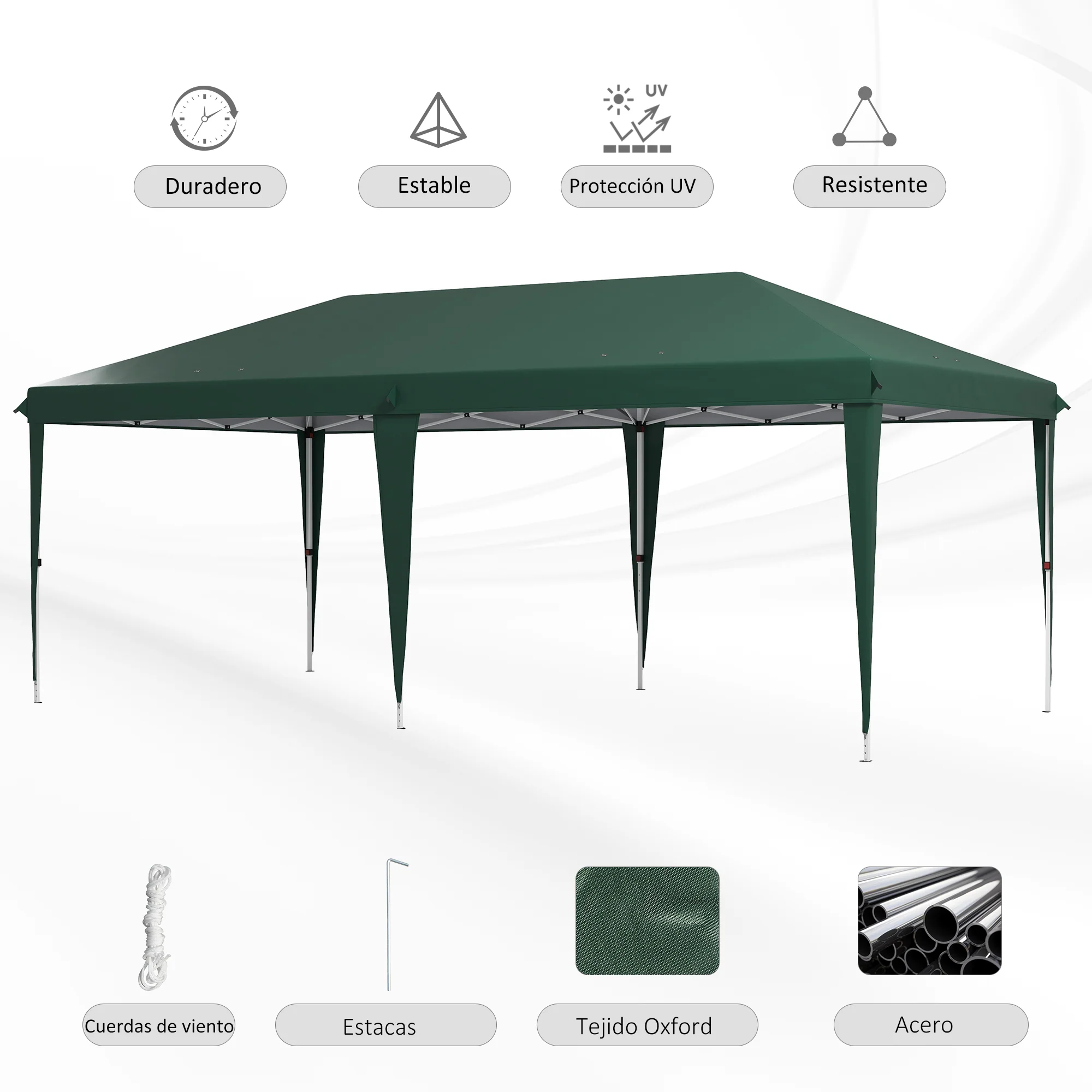 Outsunny Carpa Plegable 6x3 M Con Altura Ajustable En 3 Niveles Verde - Image 6