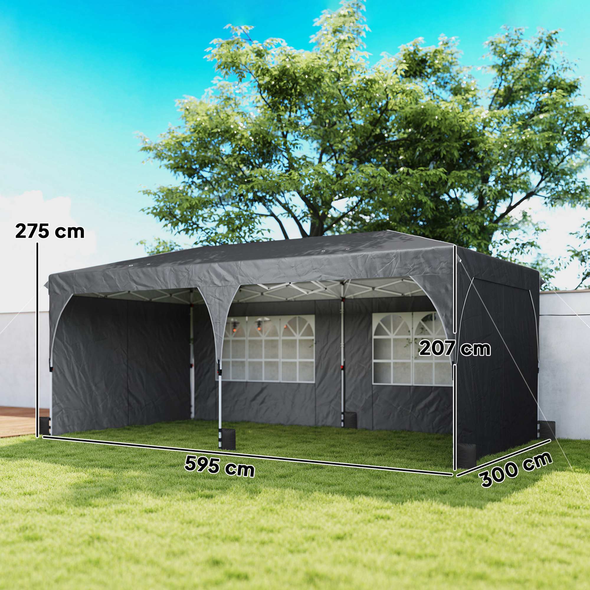Outsunny Carpa Plegable 6x3 M Con Montaje Rápido Y Tiras Reflectantes Gris - Image 3