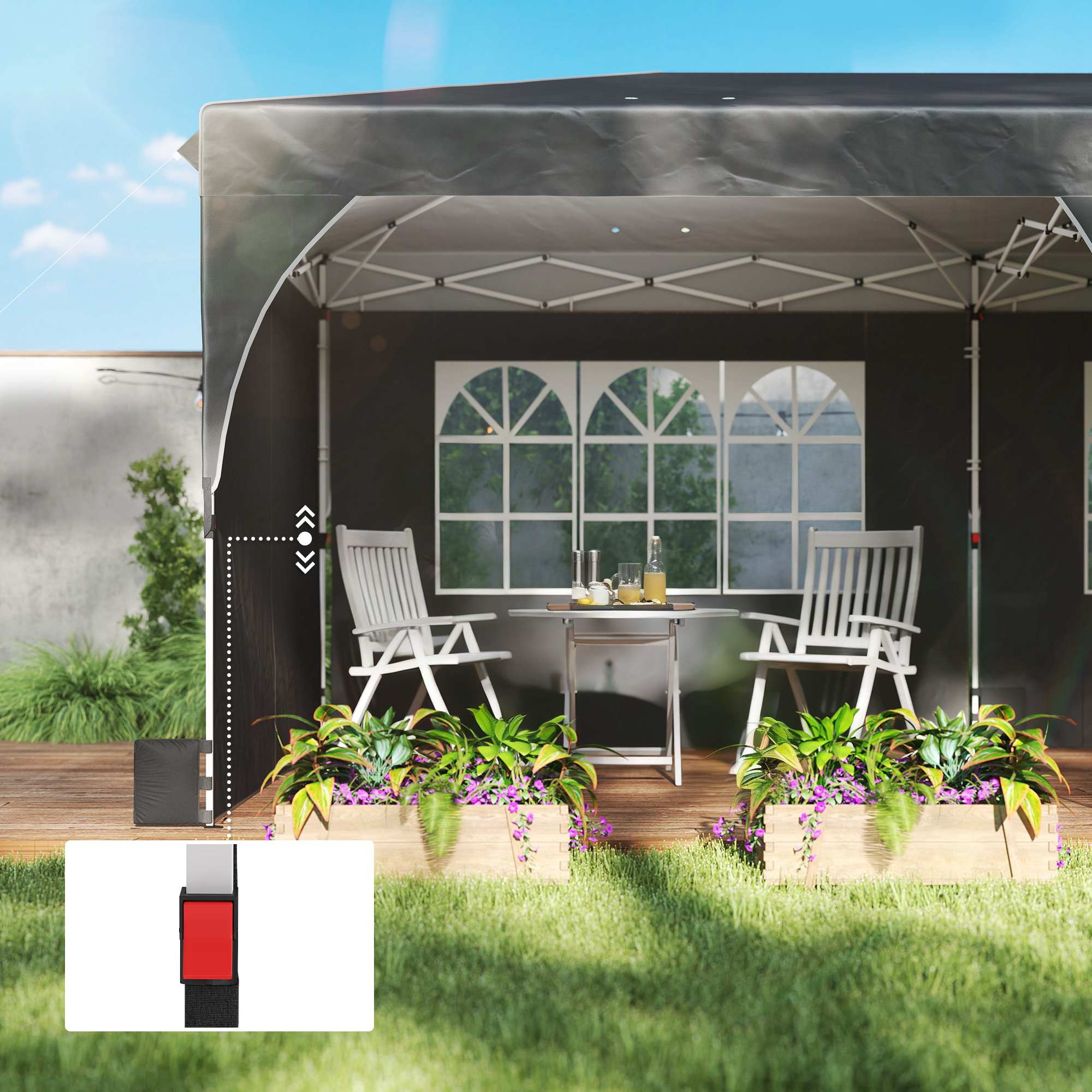 Outsunny Carpa Plegable 6x3 M Con Montaje Rápido Y Tiras Reflectantes Gris - Image 4
