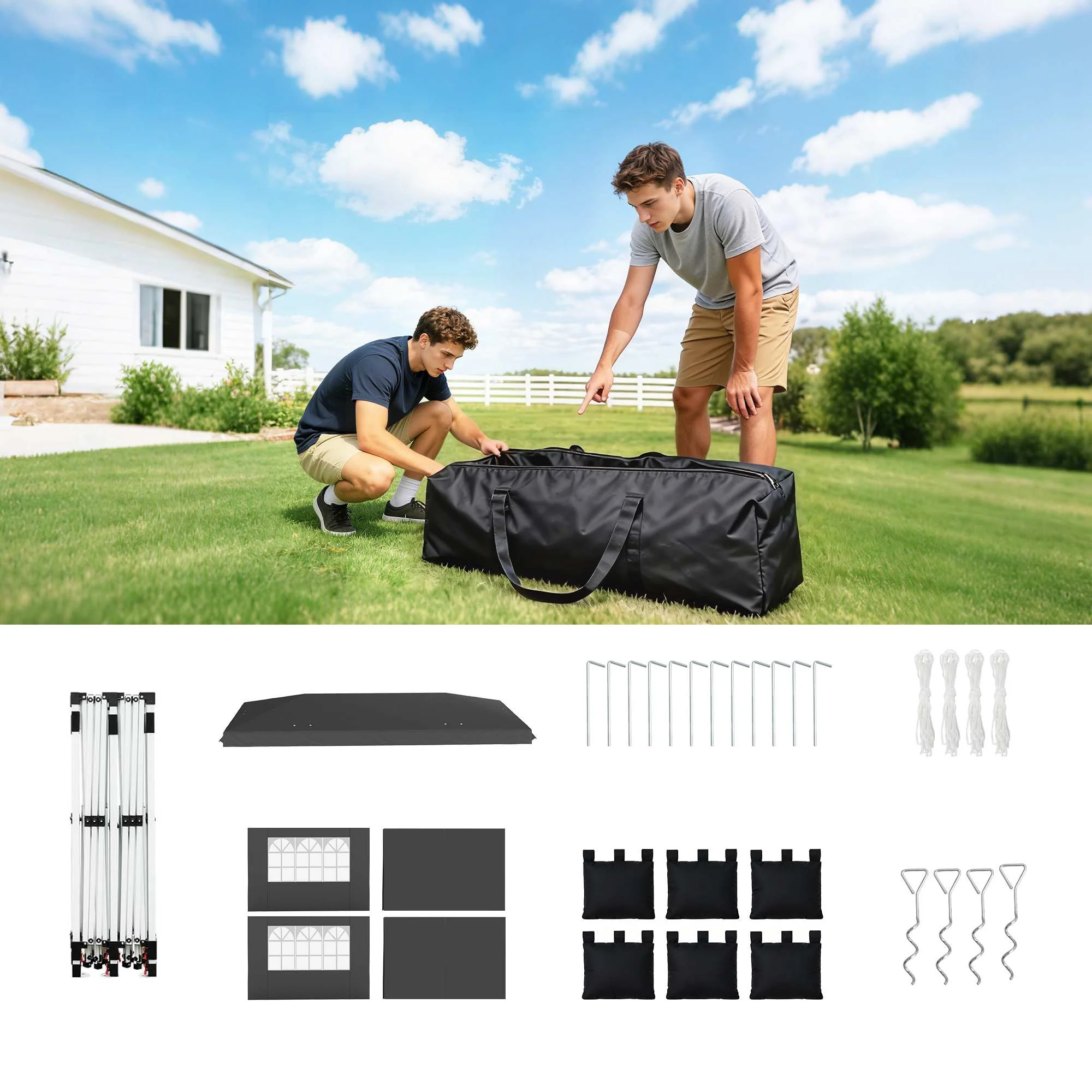 Outsunny Carpa Plegable 6x3 M Con Montaje Rápido Y Tiras Reflectantes Gris - Image 5