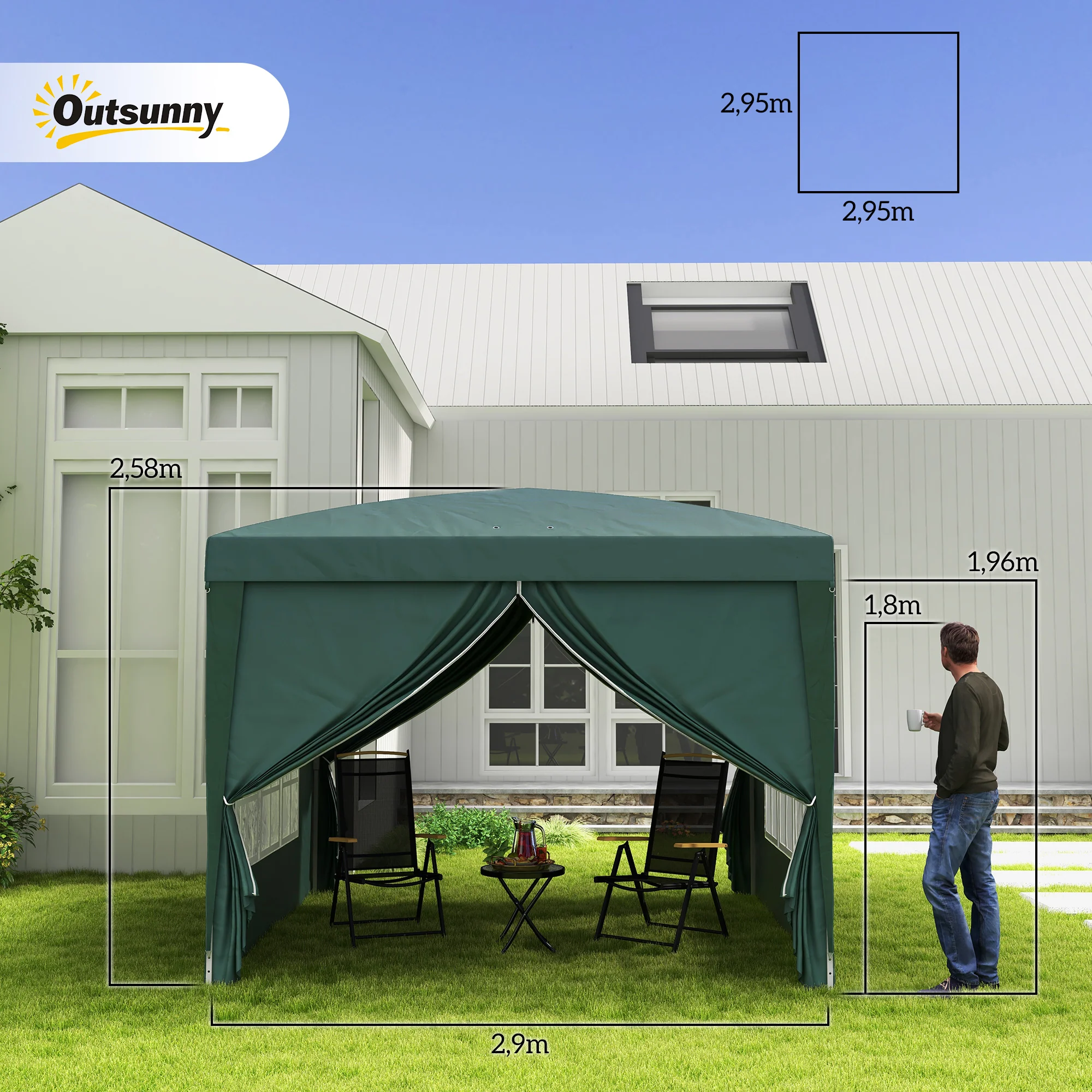 Outsunny Carpa Plegable Con 4 Paredes Desmontables 3x3 M Para Exterior Verde - Image 3