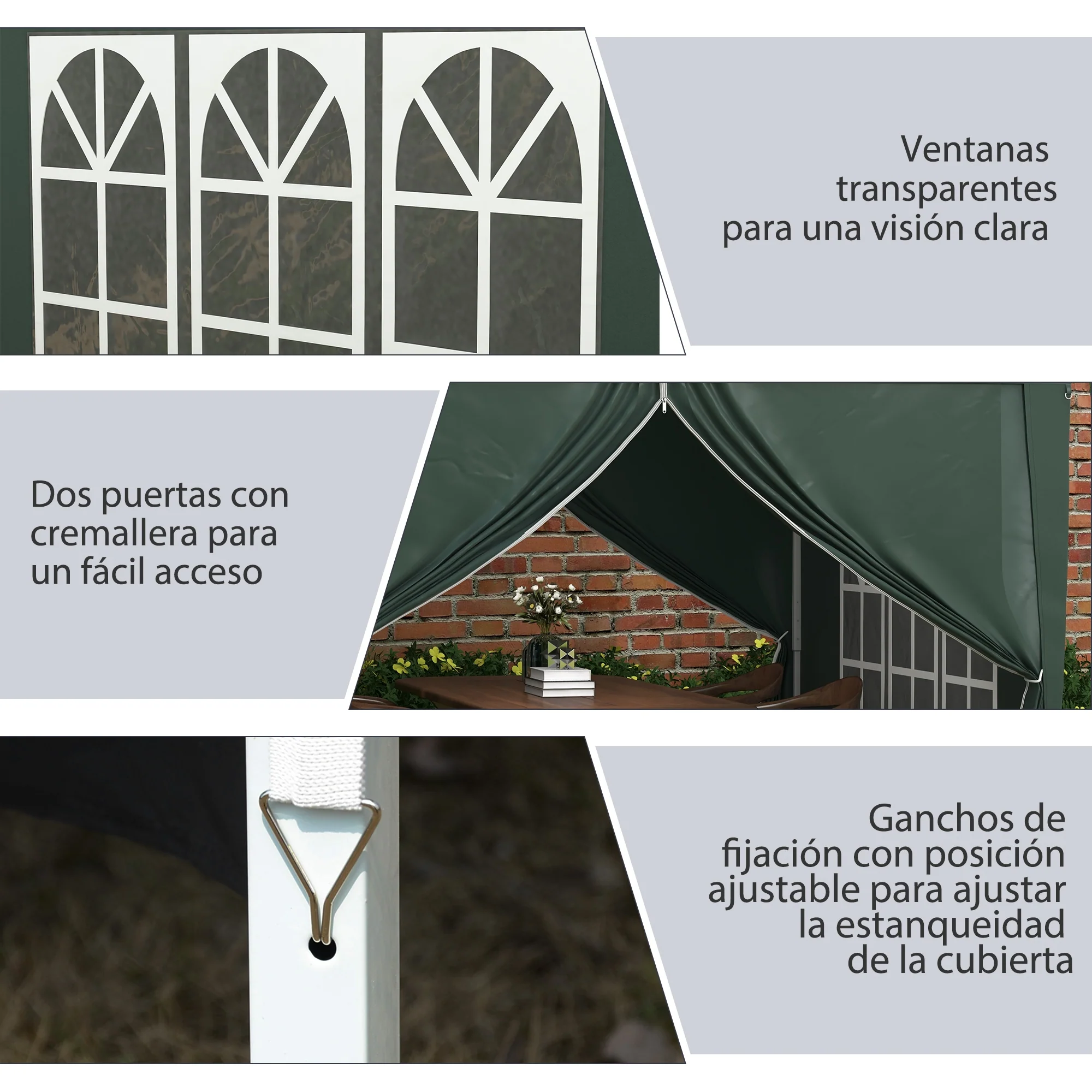 Outsunny Carpa Plegable Con 4 Paredes Desmontables 3x3 M Para Exterior Verde - Image 4
