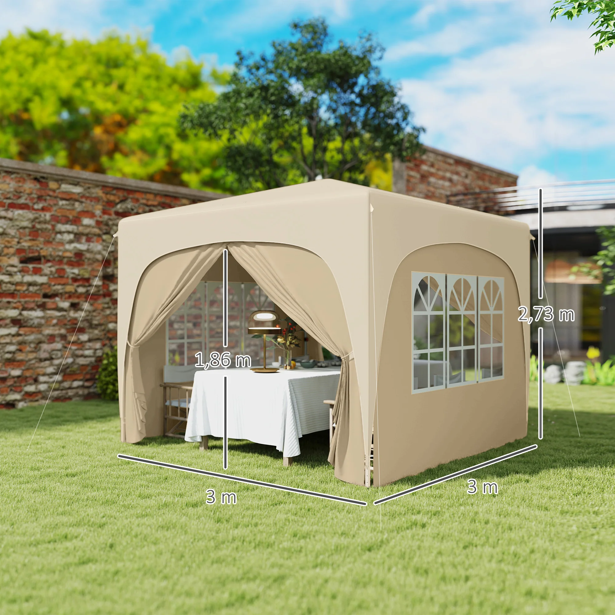 Outsunny Carpa Plegable Gazabo 3x3 M Con Paneles Laterales Upf50+ Arena - Image 3