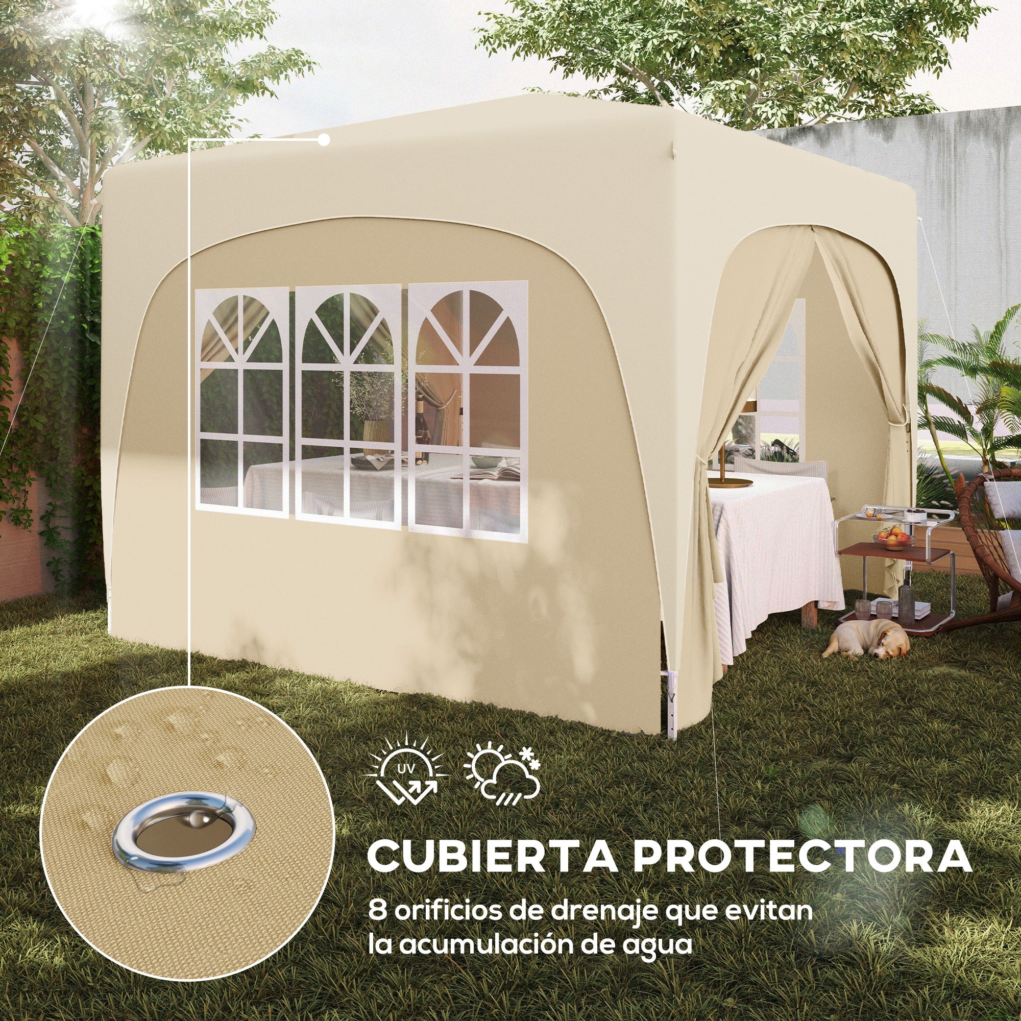 Outsunny Carpa Plegable Gazabo 3x3 M Con Paneles Laterales Upf50+ Arena - Image 6