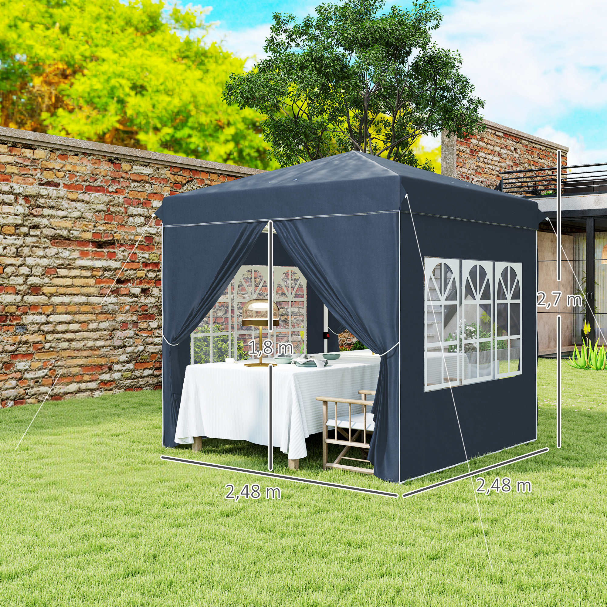 Outsunny Carpa Plegable Pop-up 2,5x2,5 M Con 4 Paredes Laterales Anti-uv Azul - Image 3