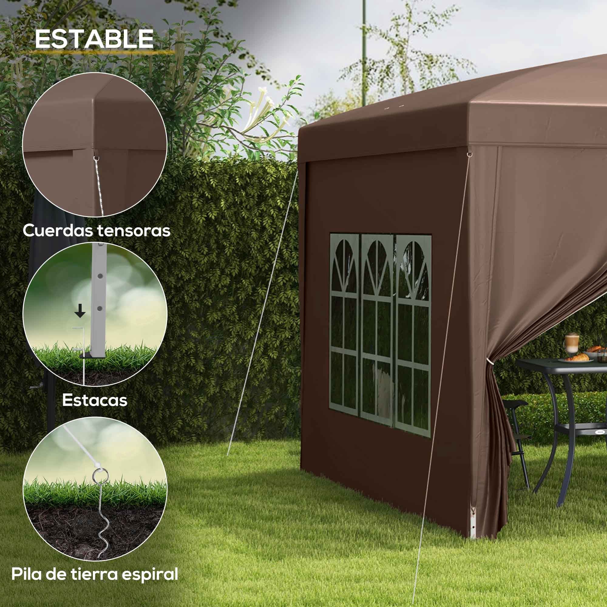Outsunny Carpa Plegable Pop-up 3x3 M Con 4 Paredes Laterales Anti-uv Café - Image 6