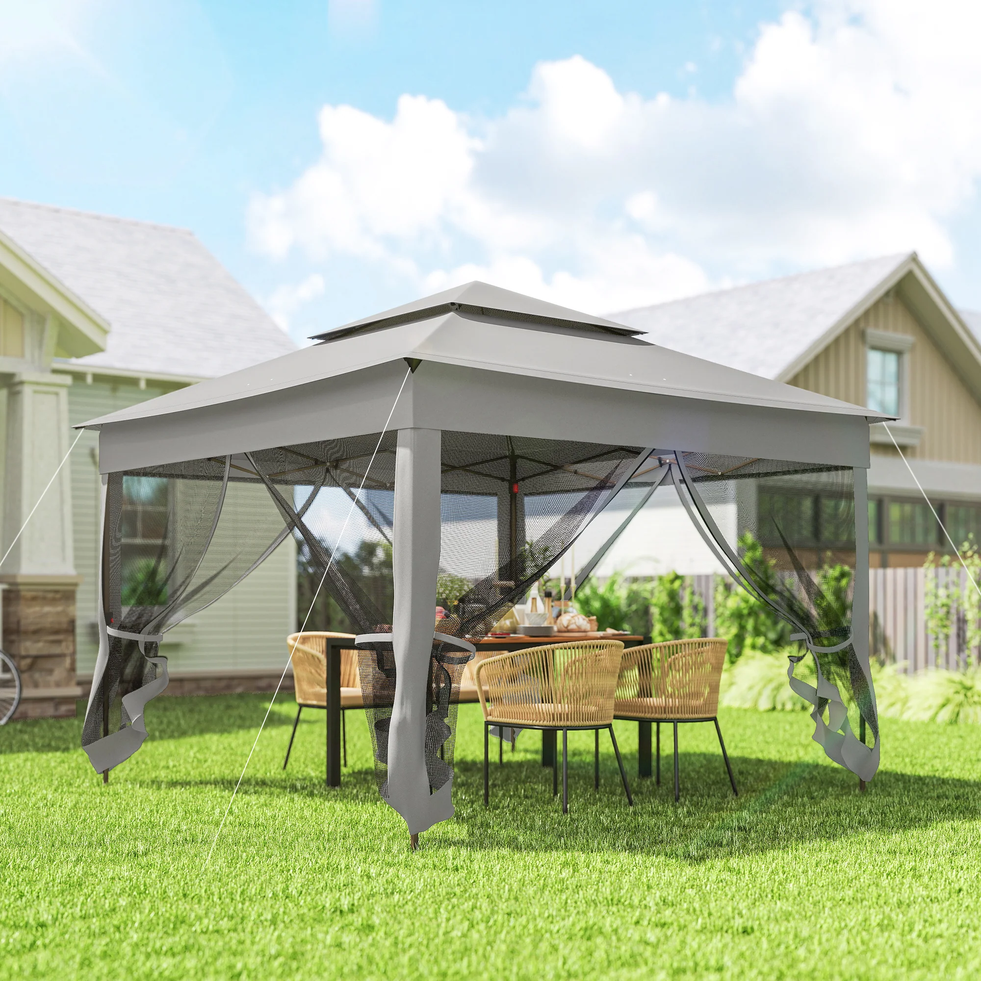 Outsunny Carpa Plegable3,3x3,3 M Con 4 Paredes Laterales De Malla Gris Claro - Image 2