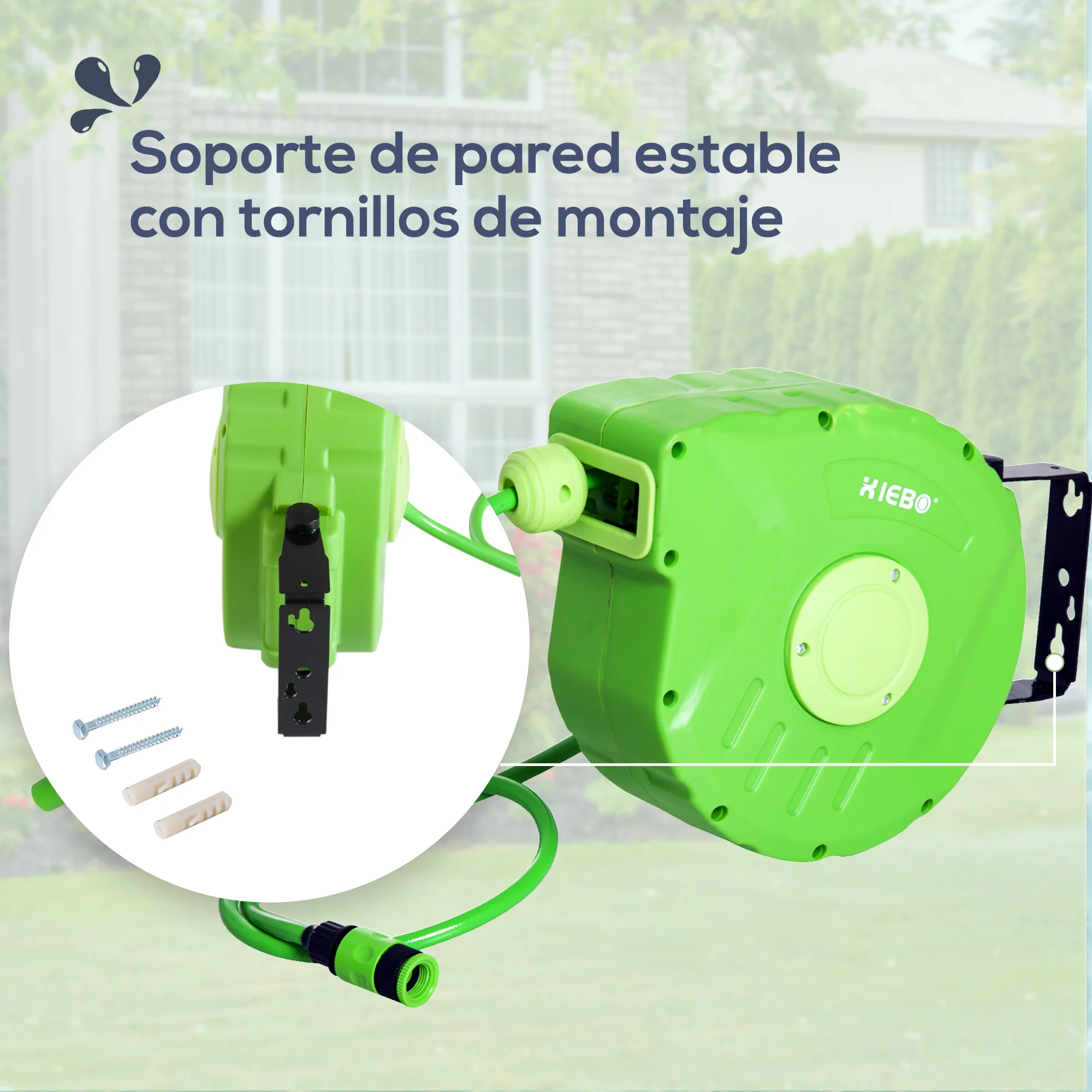 Outsunny Carrete Para Manguera Soporte Mural Portamanguera 10m Roll-up - Image 6