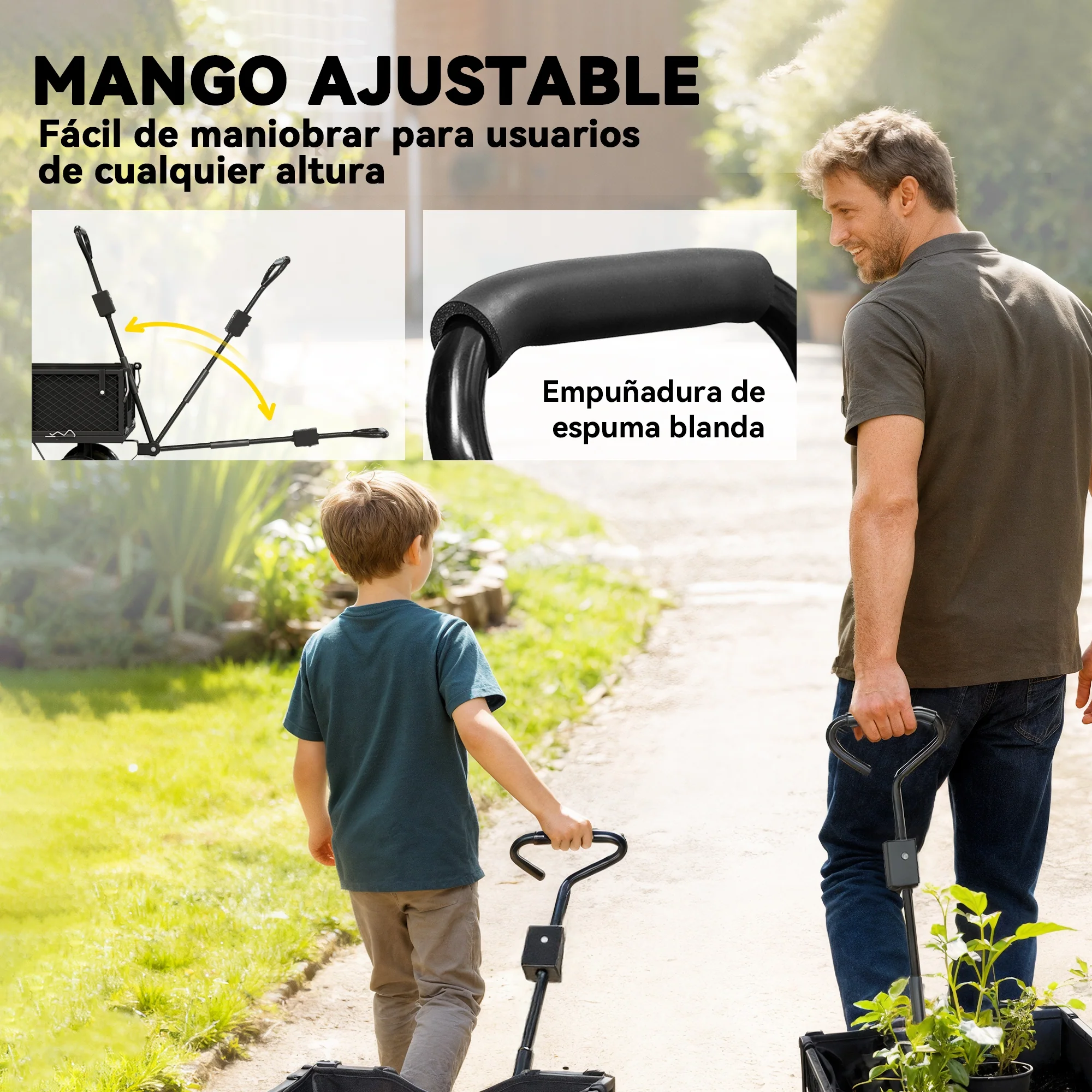 Outsunny Carrito De Jardín Con Ruedas Grandes Mango Giratorio Carga 300 Kg Negro - Image 6