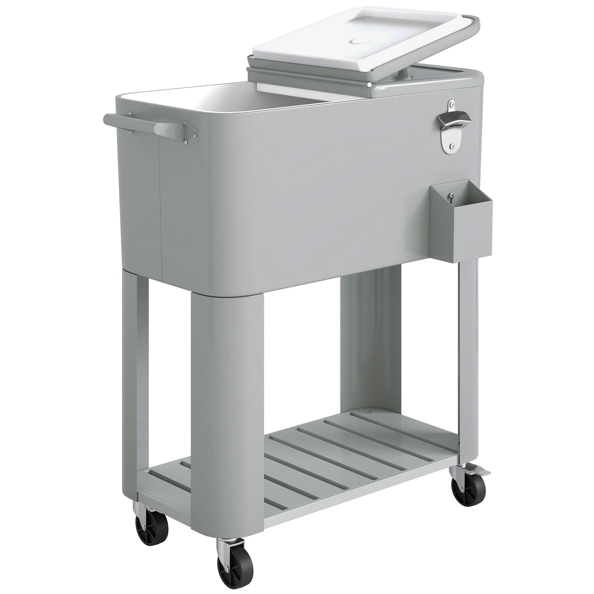 Outsunny Carrito Nevera De 76l Con Ruedas Estante Abrebotellas Asas Plateado