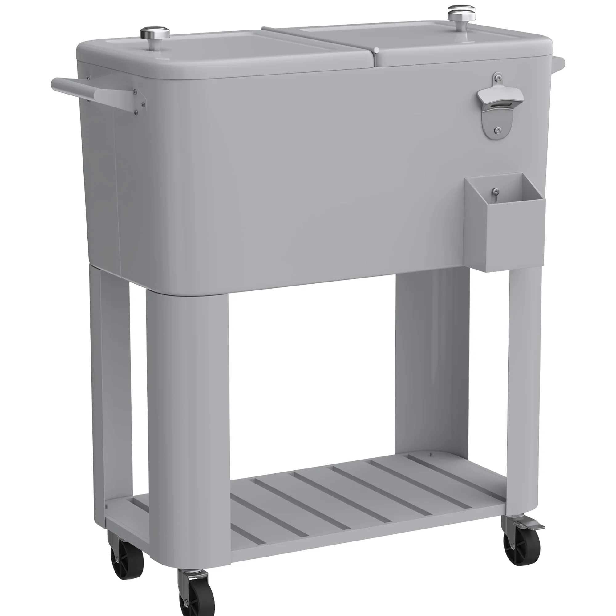 Outsunny Carrito Nevera De 76l Con Ruedas Estante Abrebotellas Asas Plateado - Image 5