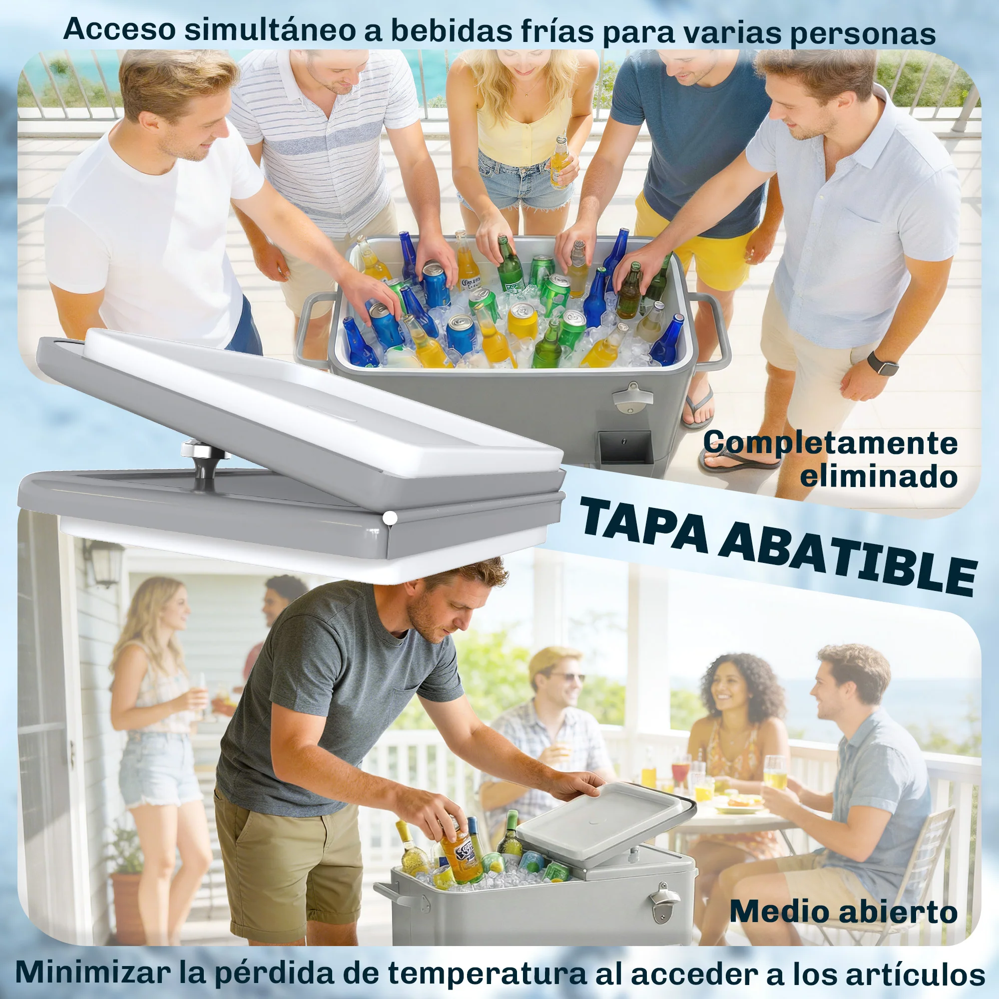 Outsunny Carrito Nevera De 76l Con Ruedas Estante Abrebotellas Asas Plateado - Image 6