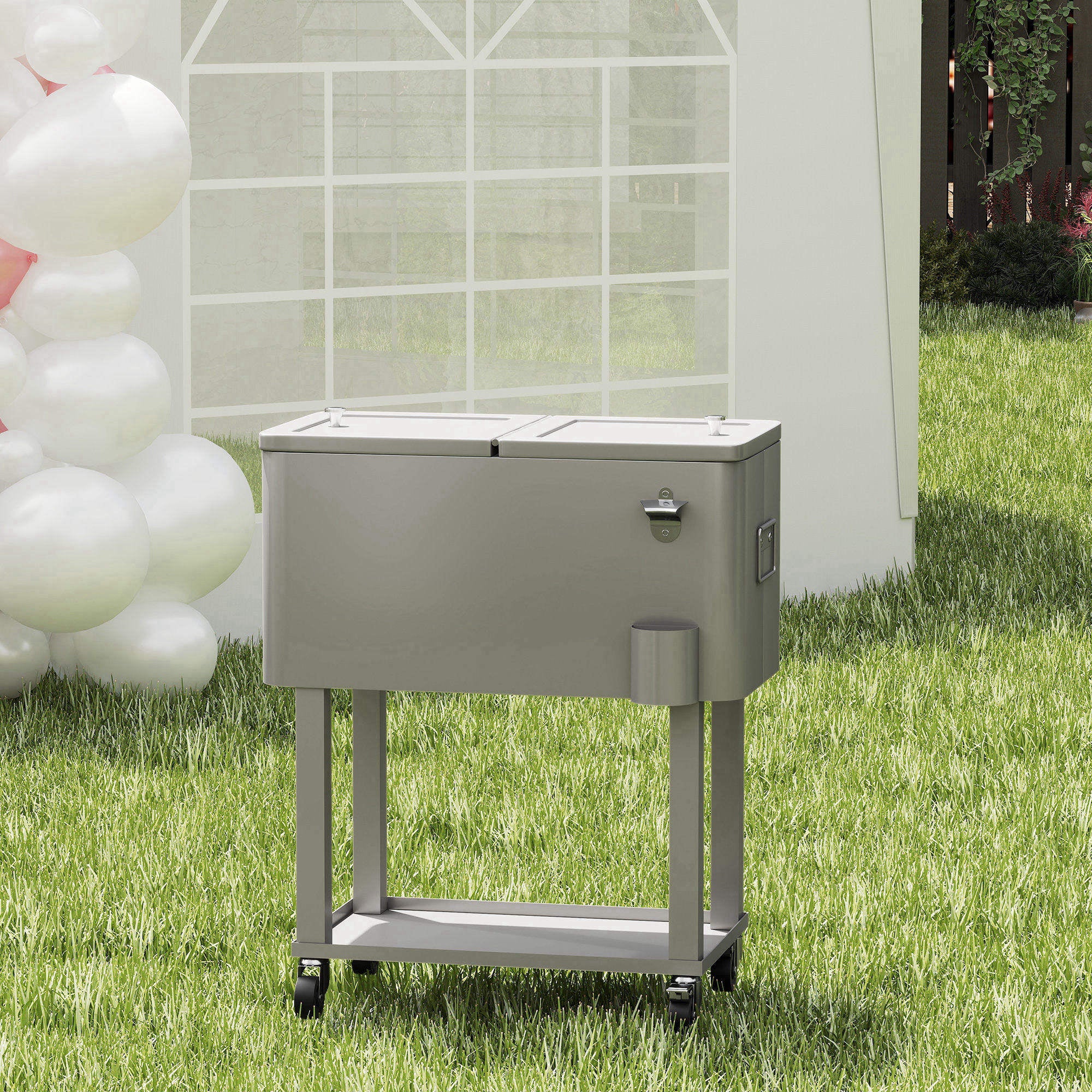 Outsunny Carro De Bebidas Refrigerado 56l Con Ruedas 67x35x80 Cm Gris Claro - Image 2