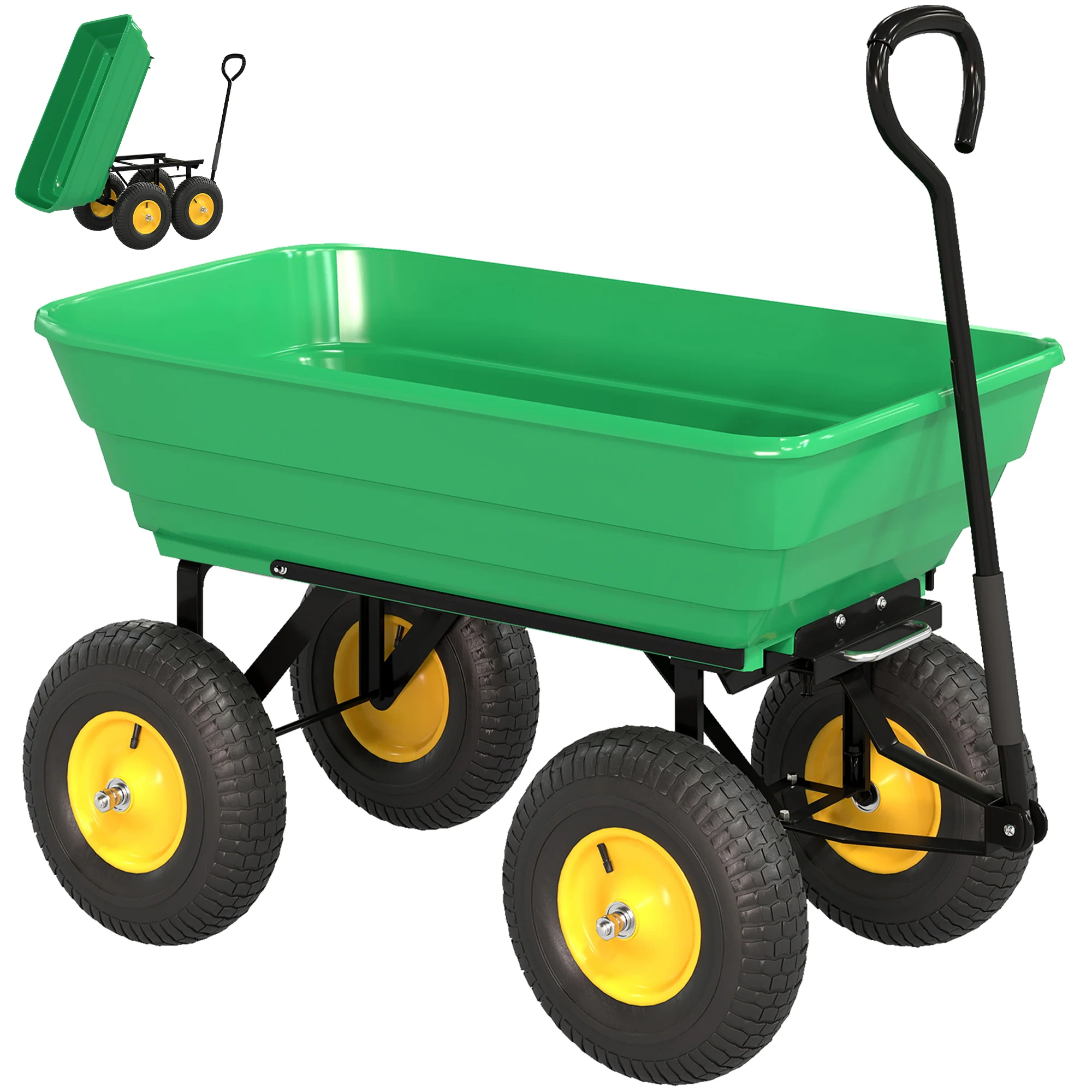 Outsunny Carro De Jardín Con Carrocería Inclinable 109x52x94 Cm Verde Oscuro