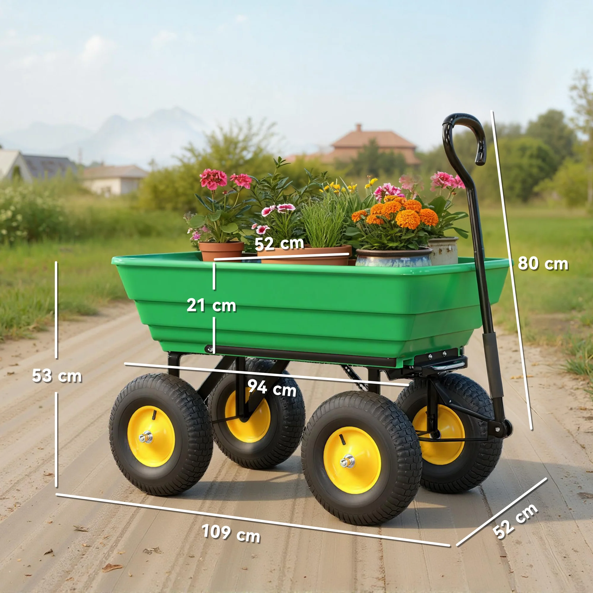 Outsunny Carro De Jardín Con Carrocería Inclinable 109x52x94 Cm Verde Oscuro - Image 3