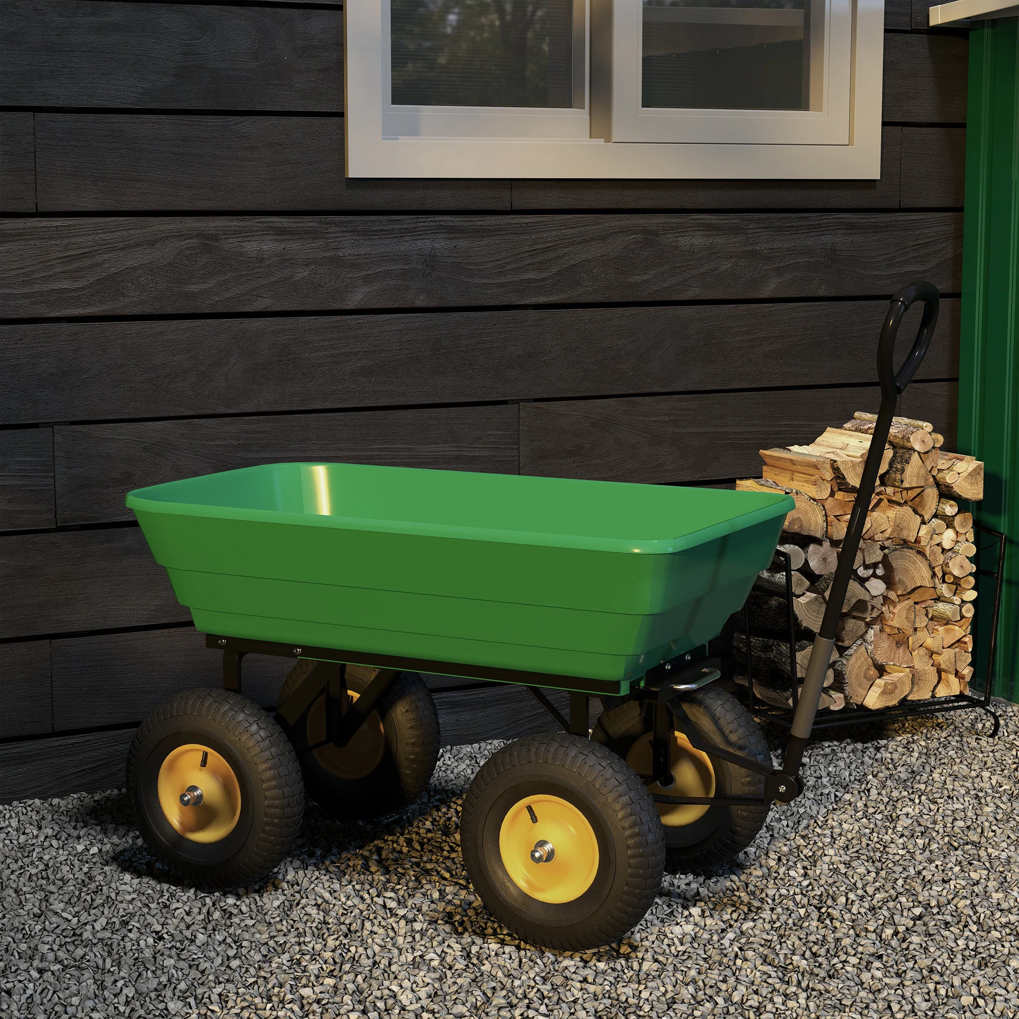Outsunny Carro De Jardín Con Carrocería Inclinable 109x52x94 Cm Verde Oscuro - Image 5