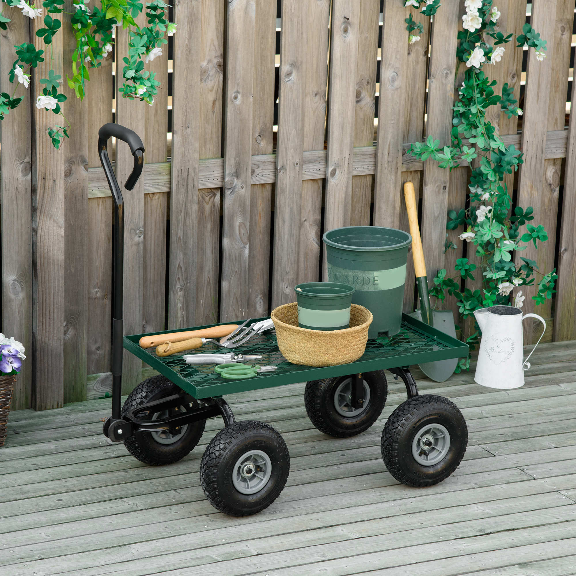 Outsunny Carro De Jardín Con Ruedas Grandes Mango Revestido Carga 150 Kg Negro - Image 2
