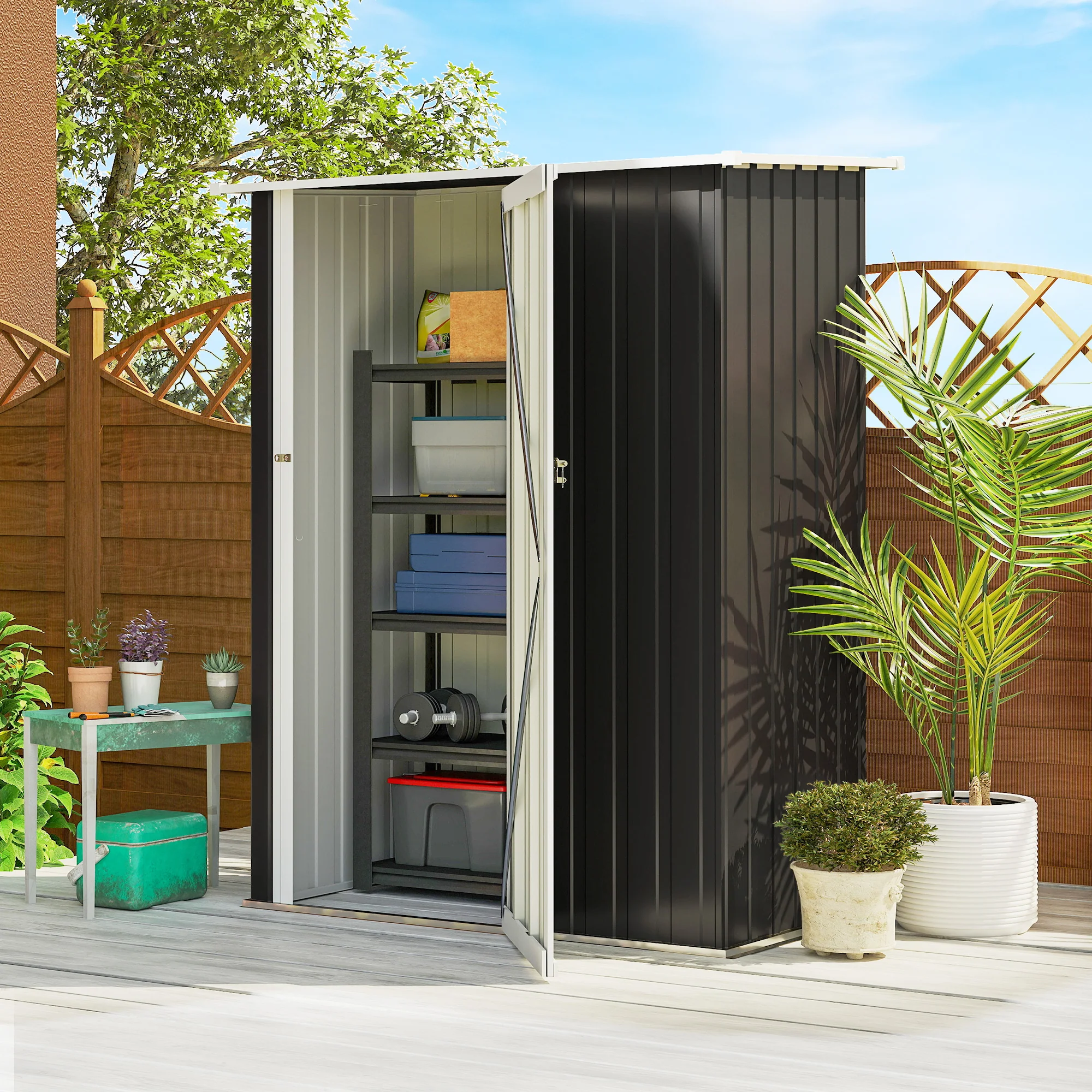 Outsunny Caseta De Jardín 1,07m² 142x86x189cm Metálico Con Puerta Gris - Image 2